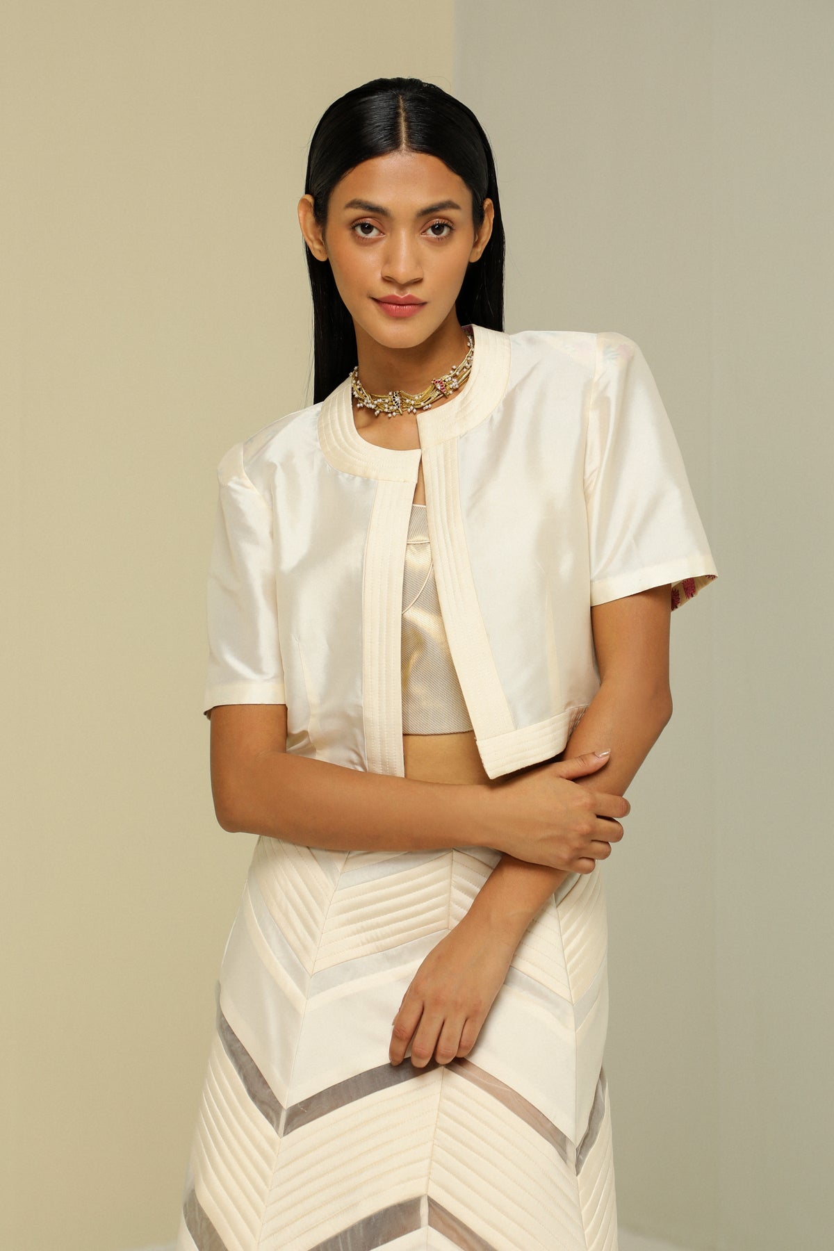 White Silk Crop Jacket