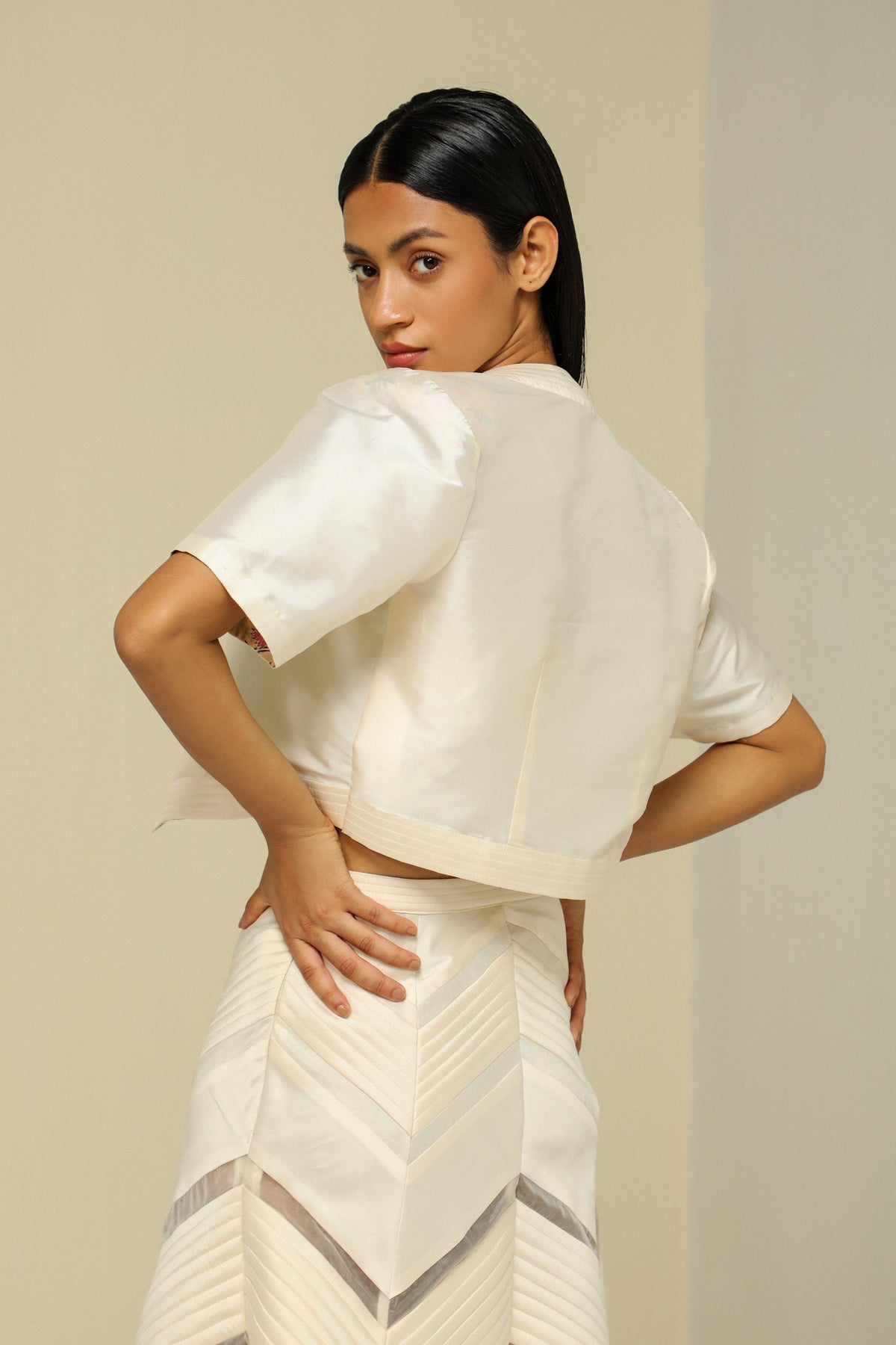 White Silk Crop Jacket