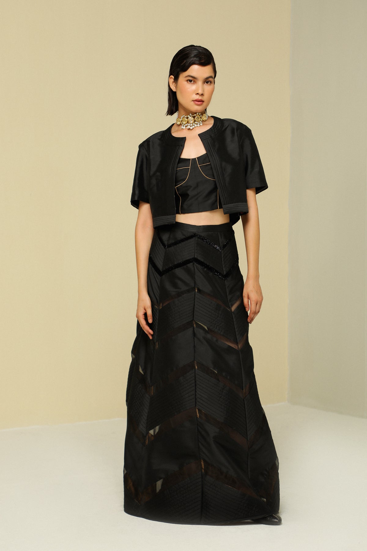 Black Silk Crop Jacket