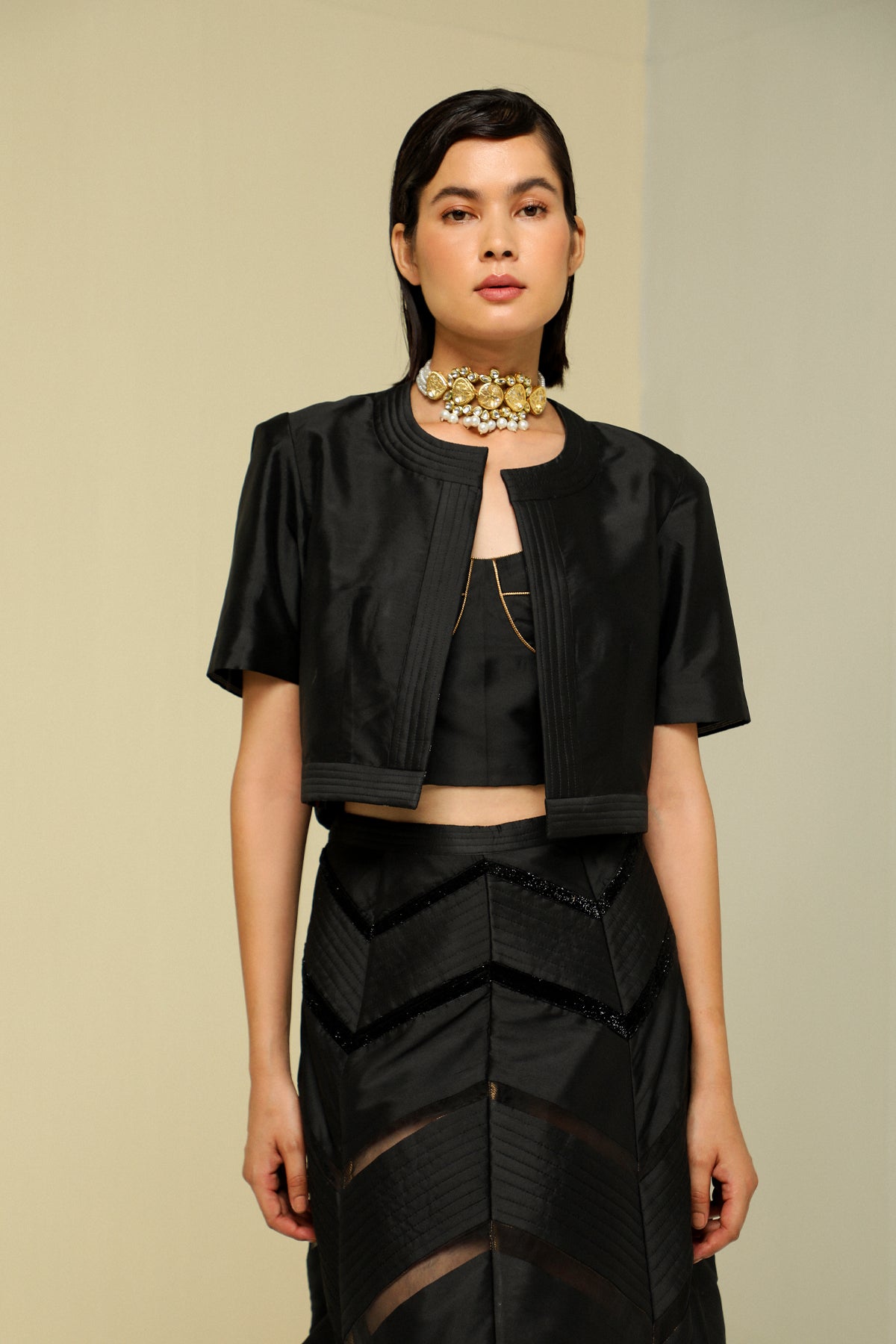Black Silk Crop Jacket