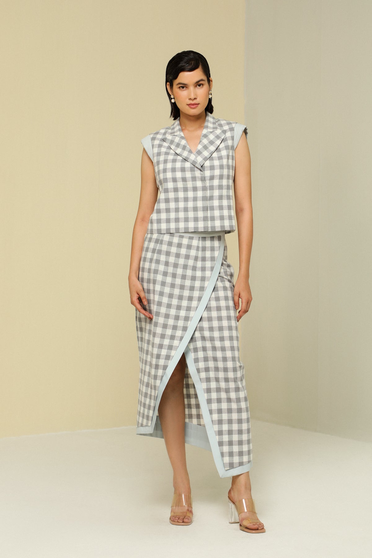 Grey And White Cotton Check Jacket