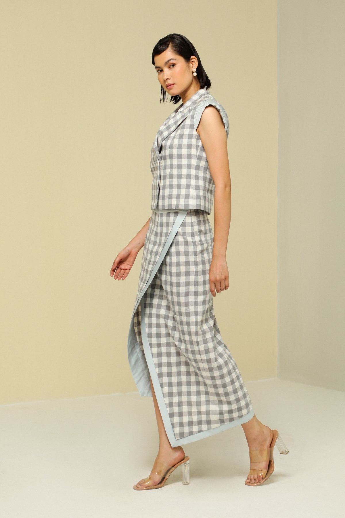 Grey And White Cotton Check Skirt