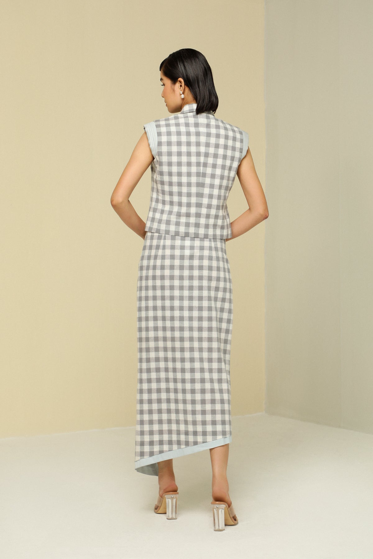 Grey And White Cotton Check Skirt