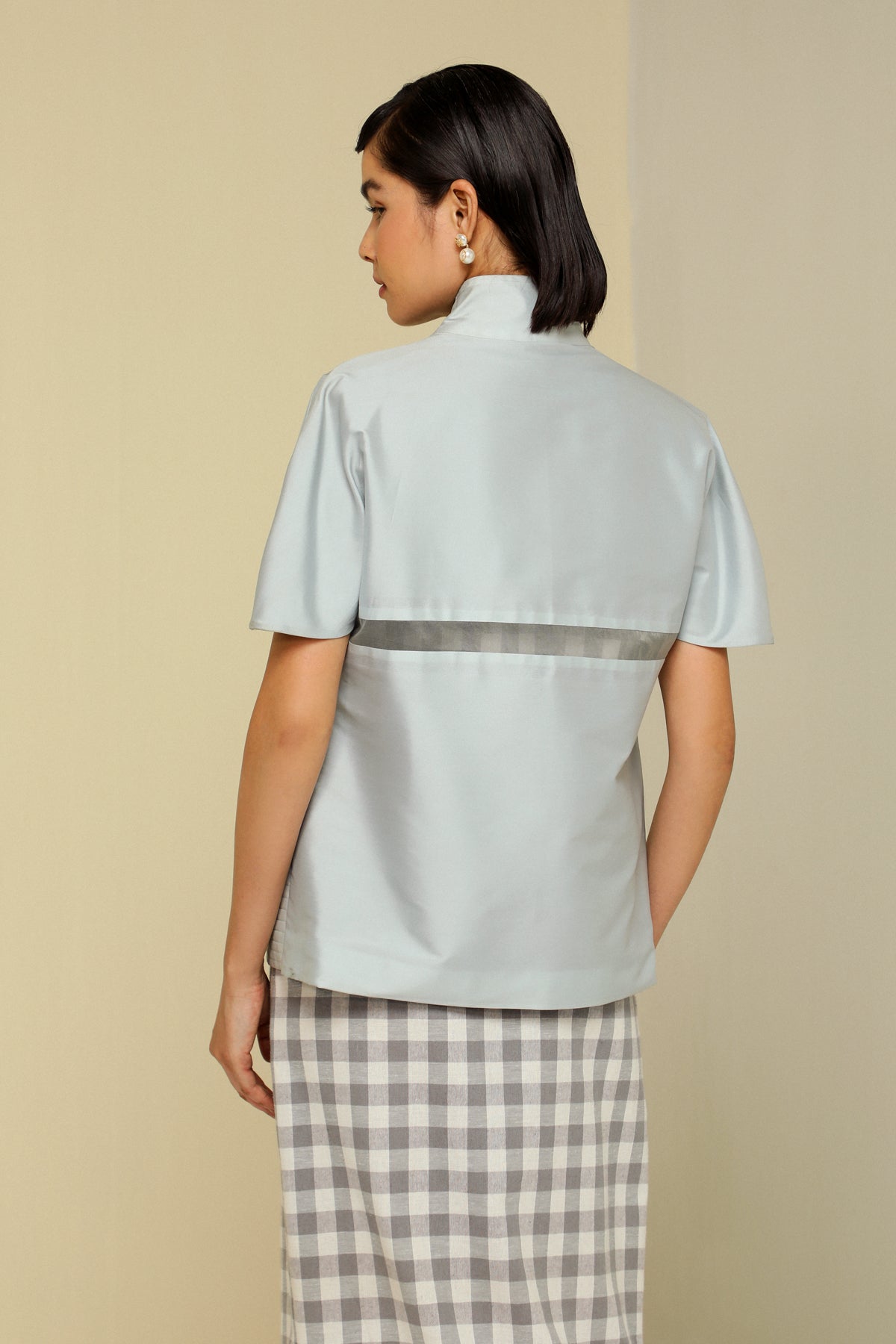 Ice Blue Silk Stripe Lightweight Reversible Short Jacket