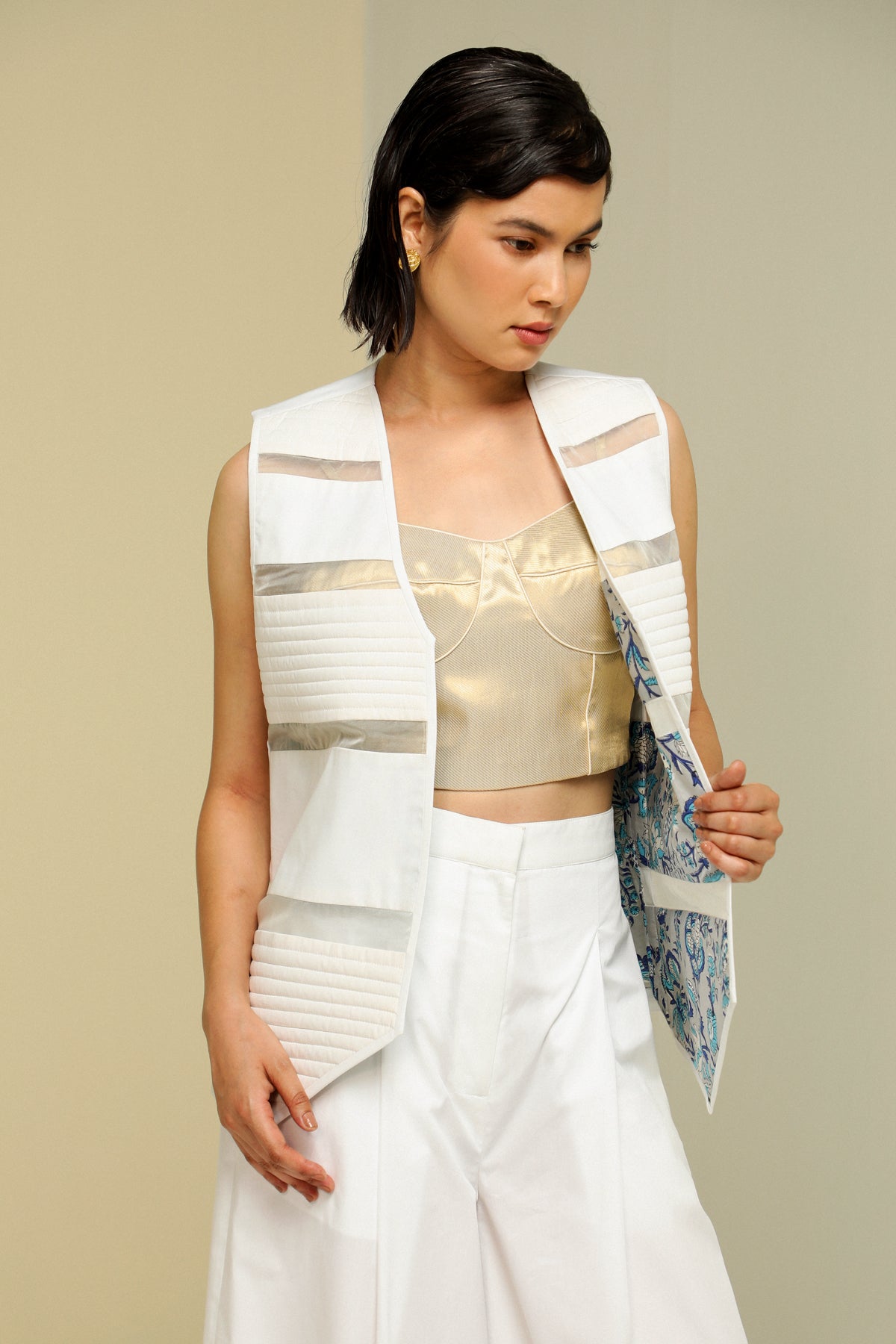 White Cotton Reversible Waistcoat