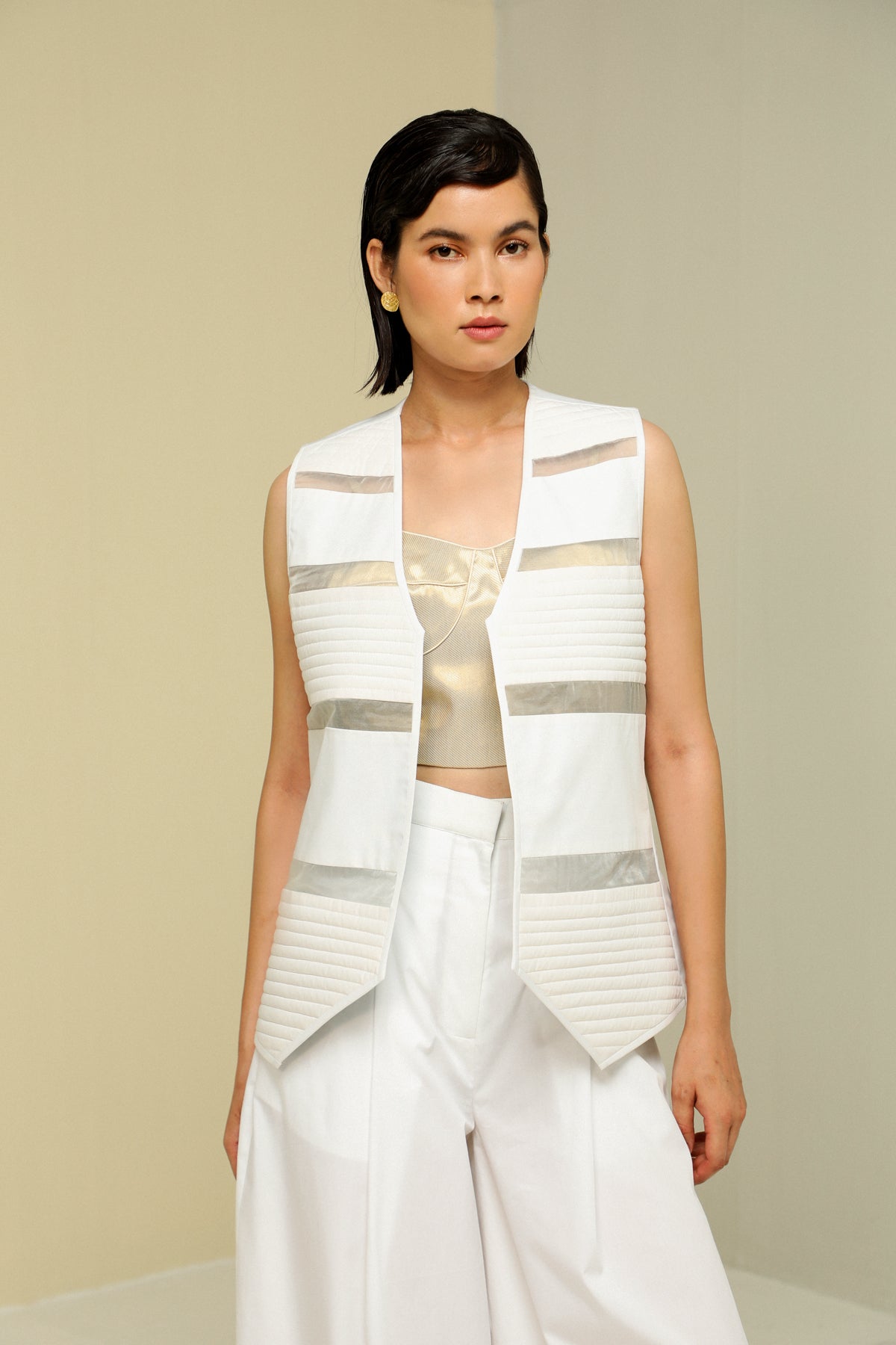 White Cotton Reversible Waistcoat