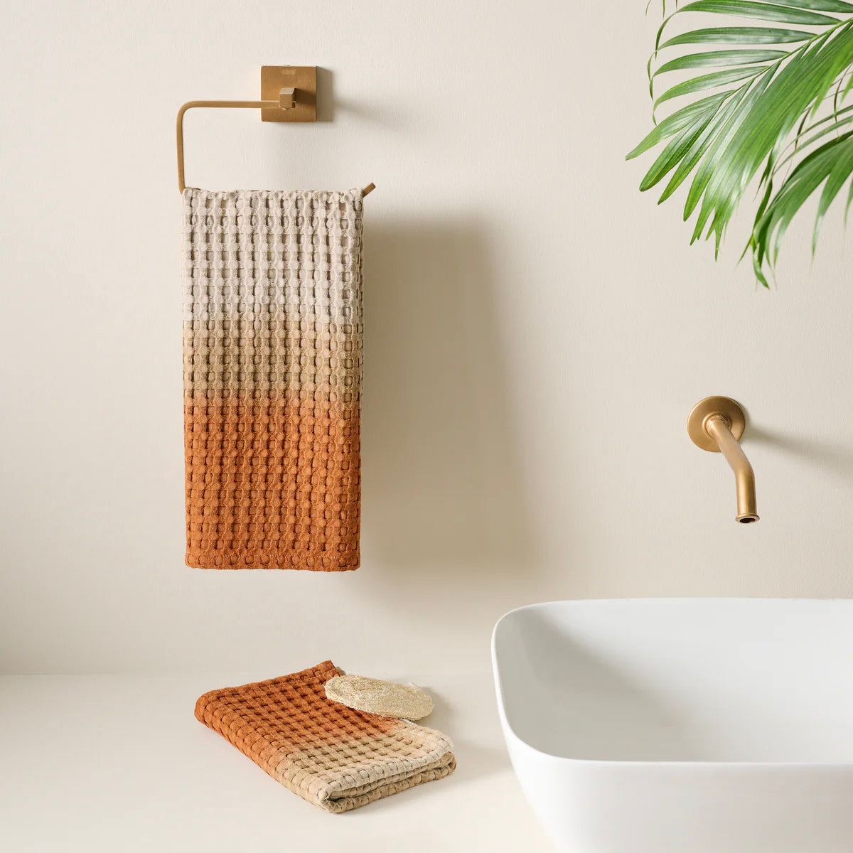 Dip Dye Cotton Bamboo Waffle Towel