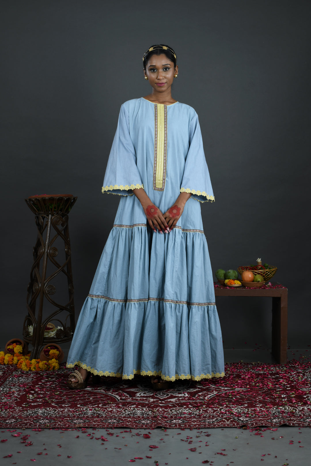 Amrapalli - Blue Cotton Poplin Full Length Gown
