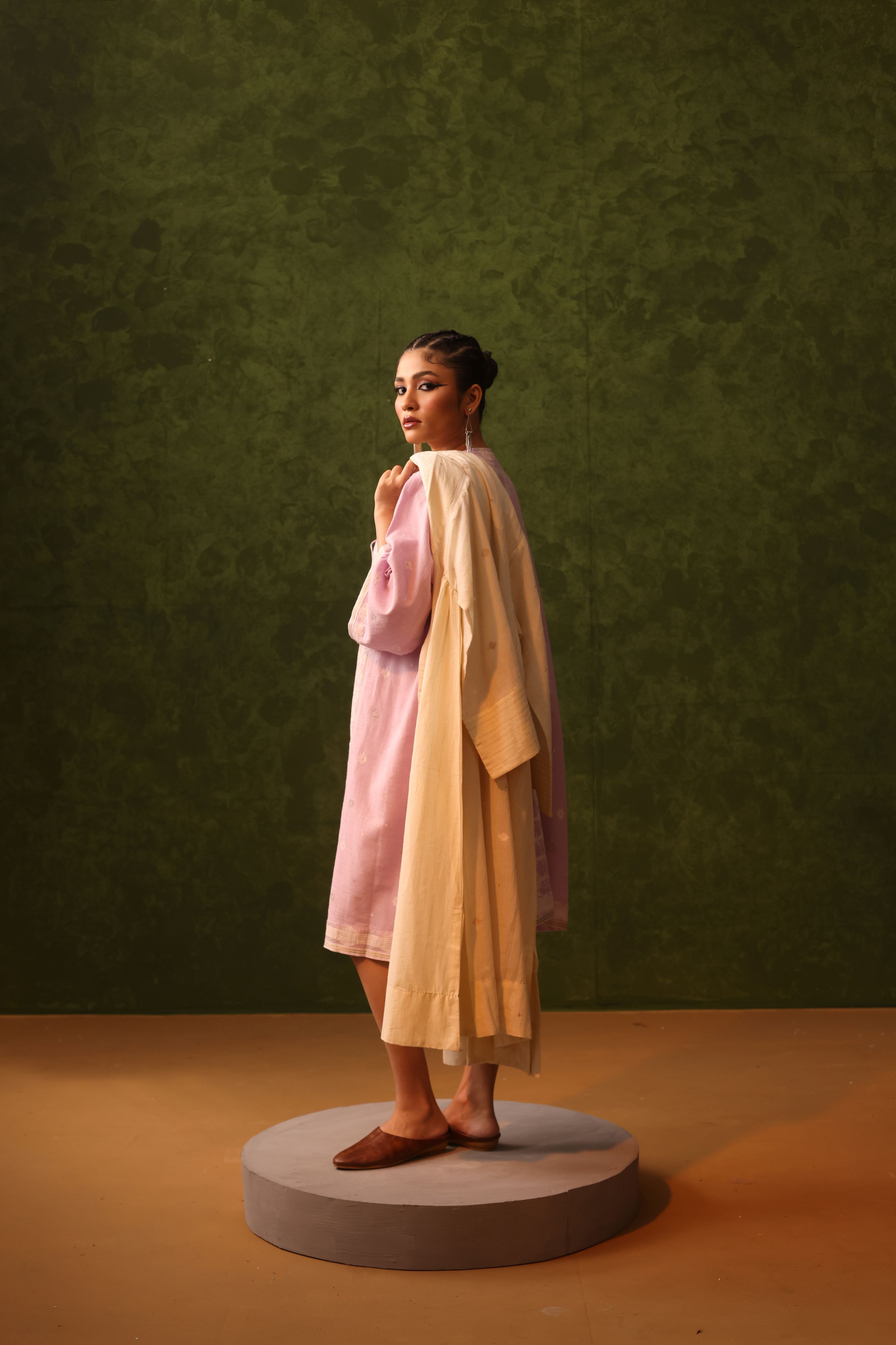 Aafreen - Blush Pink Handwoven Cotton Jamdani Dress