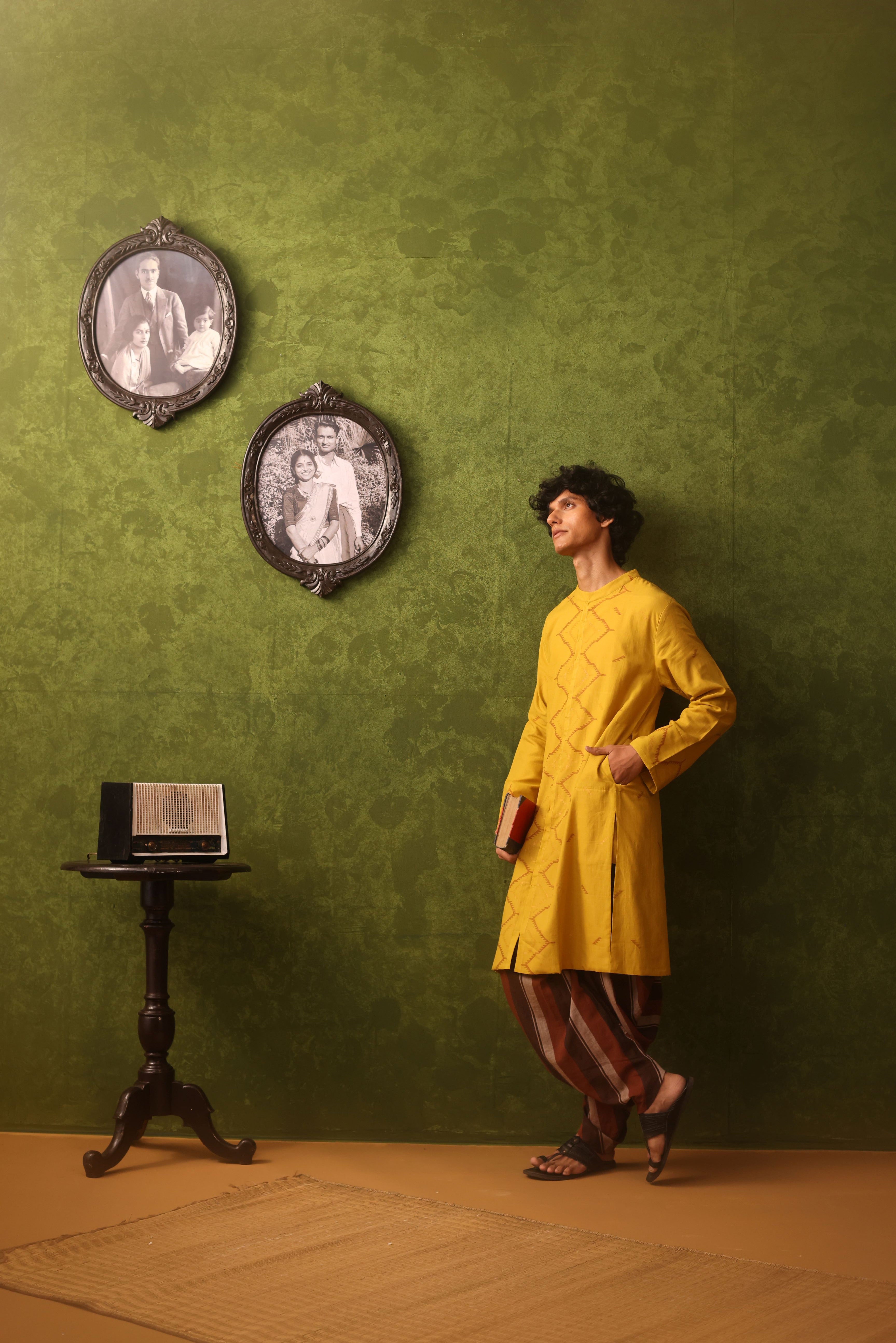 Brown Handwoven Cotton Striped Dhoti Pant