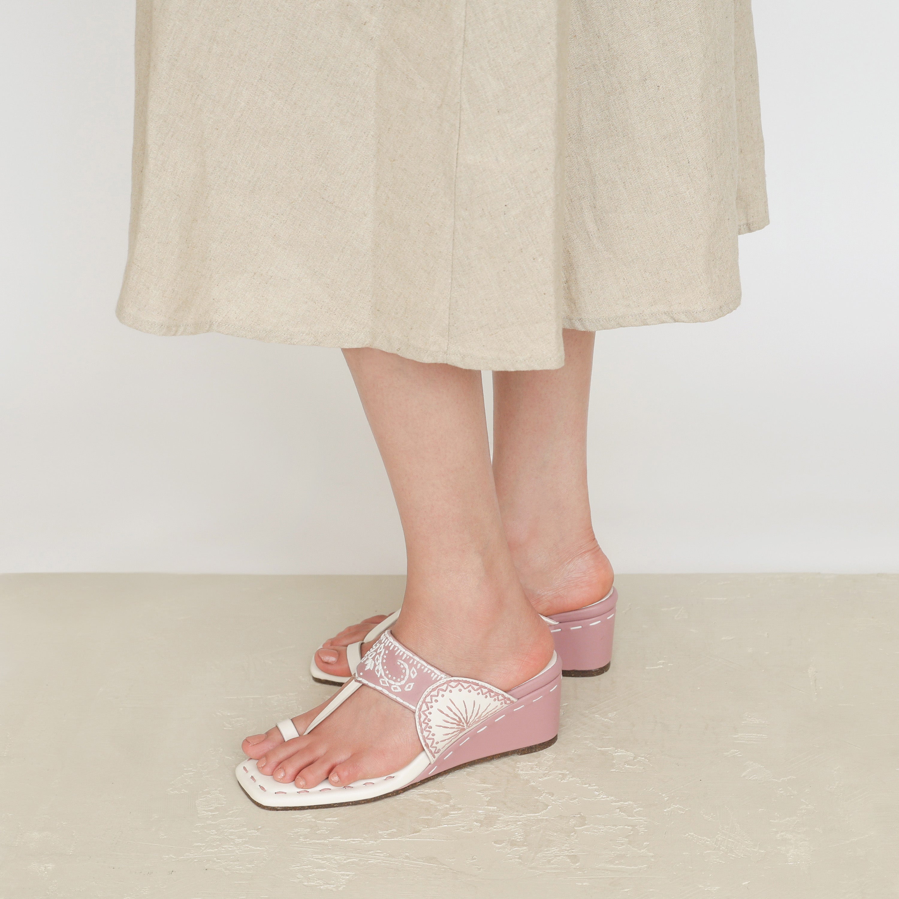 White and pink Mandana Heels