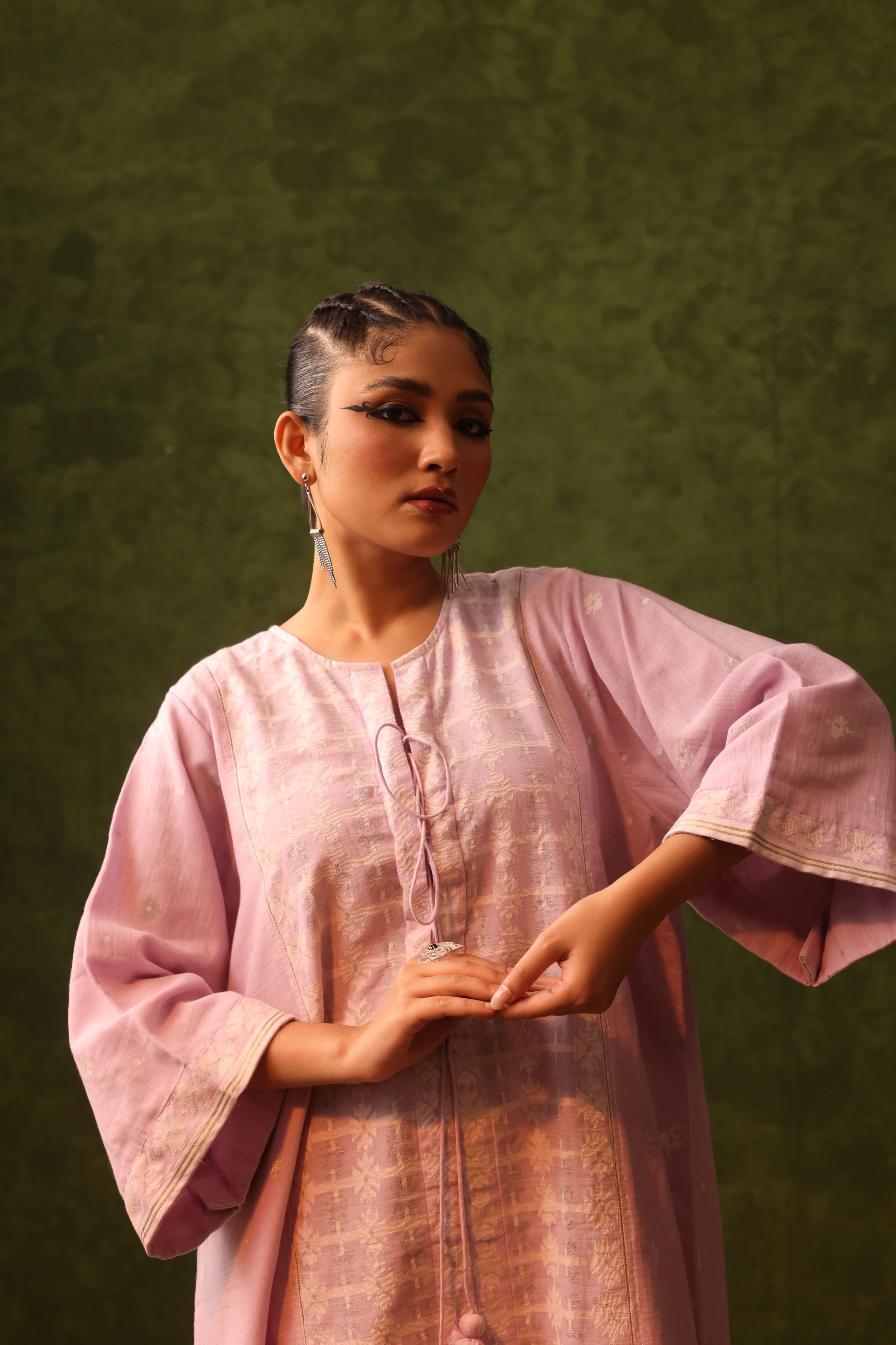 Aafreen - Blush Pink Handwoven Cotton Jamdani Dress