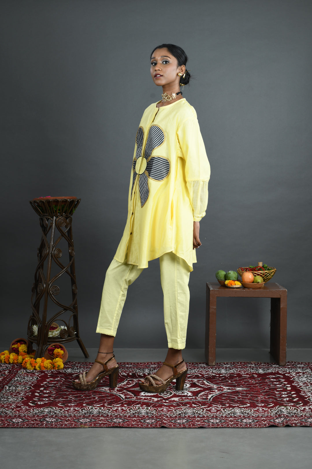 Swara - Yellow Handloom Chanderi Co-Ord Set