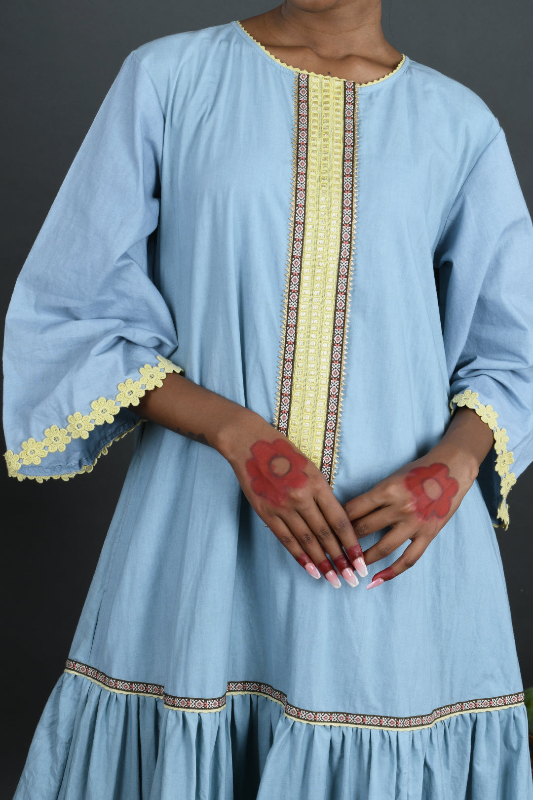 Amrapalli - Blue Cotton Poplin Full Length Gown