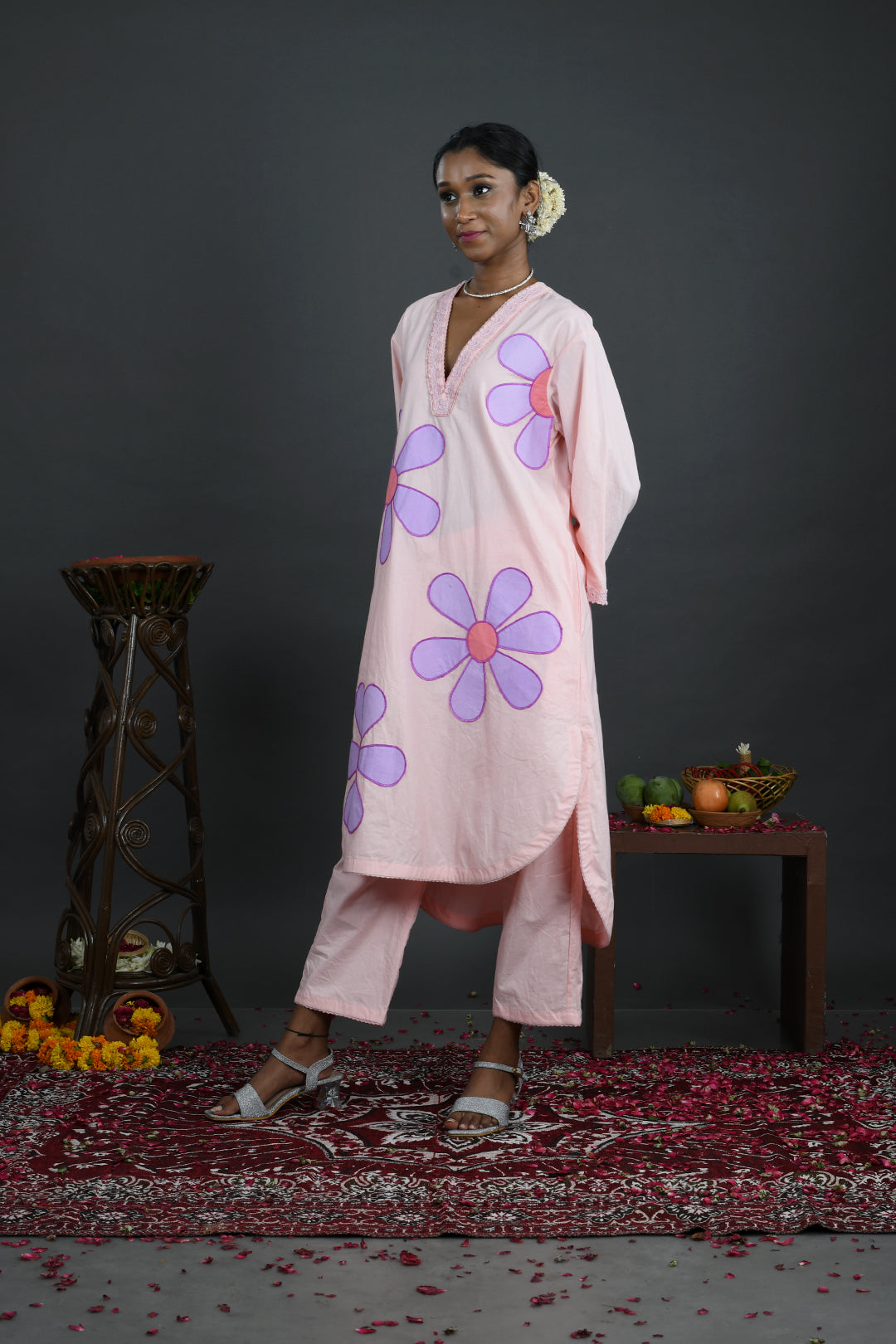 Phool - Pink Cotton Poplin Kurta And Pants Set