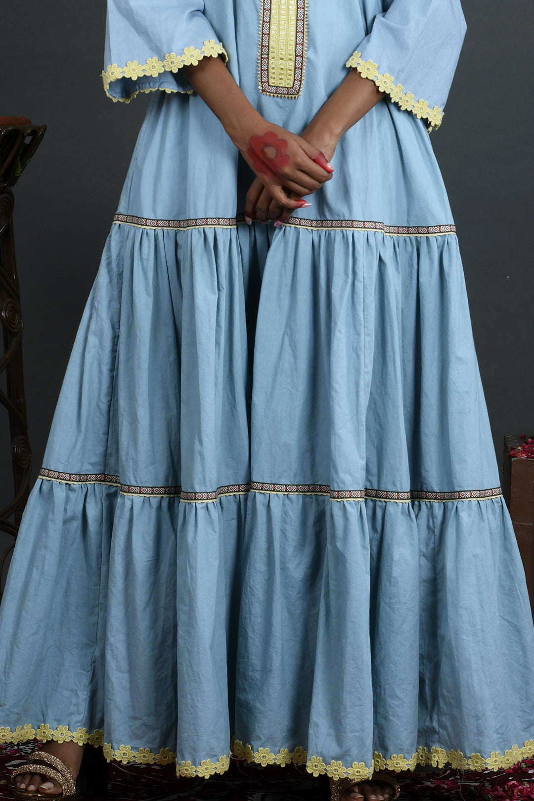 Amrapalli - Blue Cotton Poplin Full Length Gown