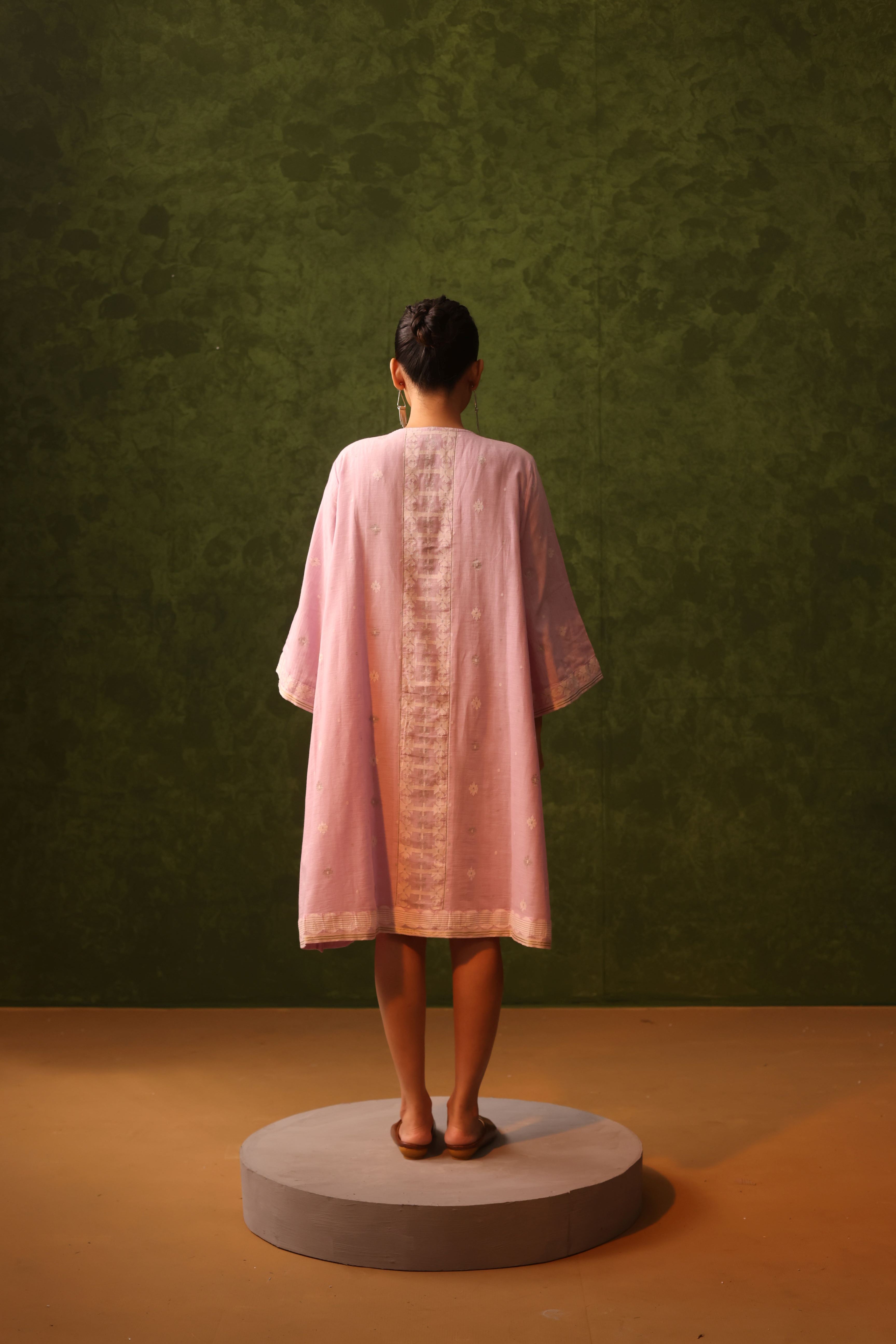 Aafreen - Blush Pink Handwoven Cotton Jamdani Dress
