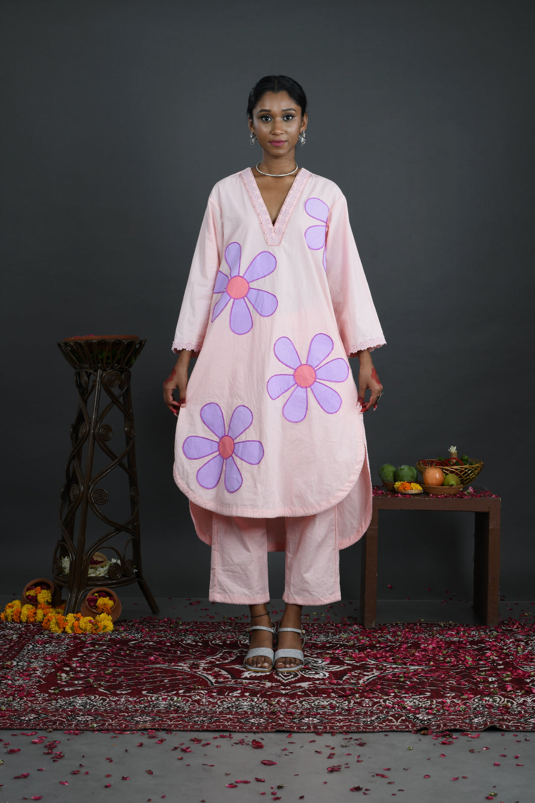 Phool - Pink Cotton Poplin Kurta And Pants Set