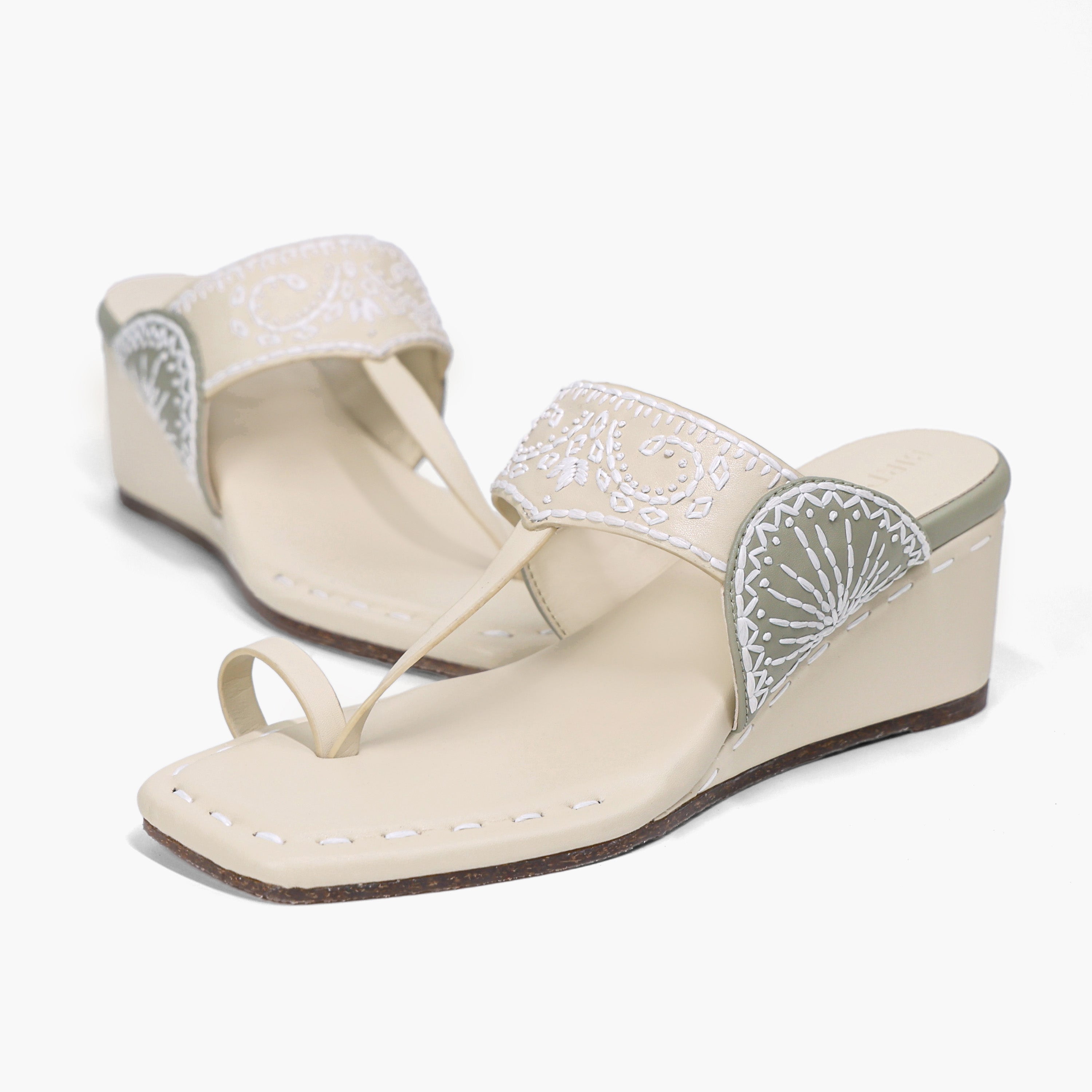 Cream And Sage Mandana Heels