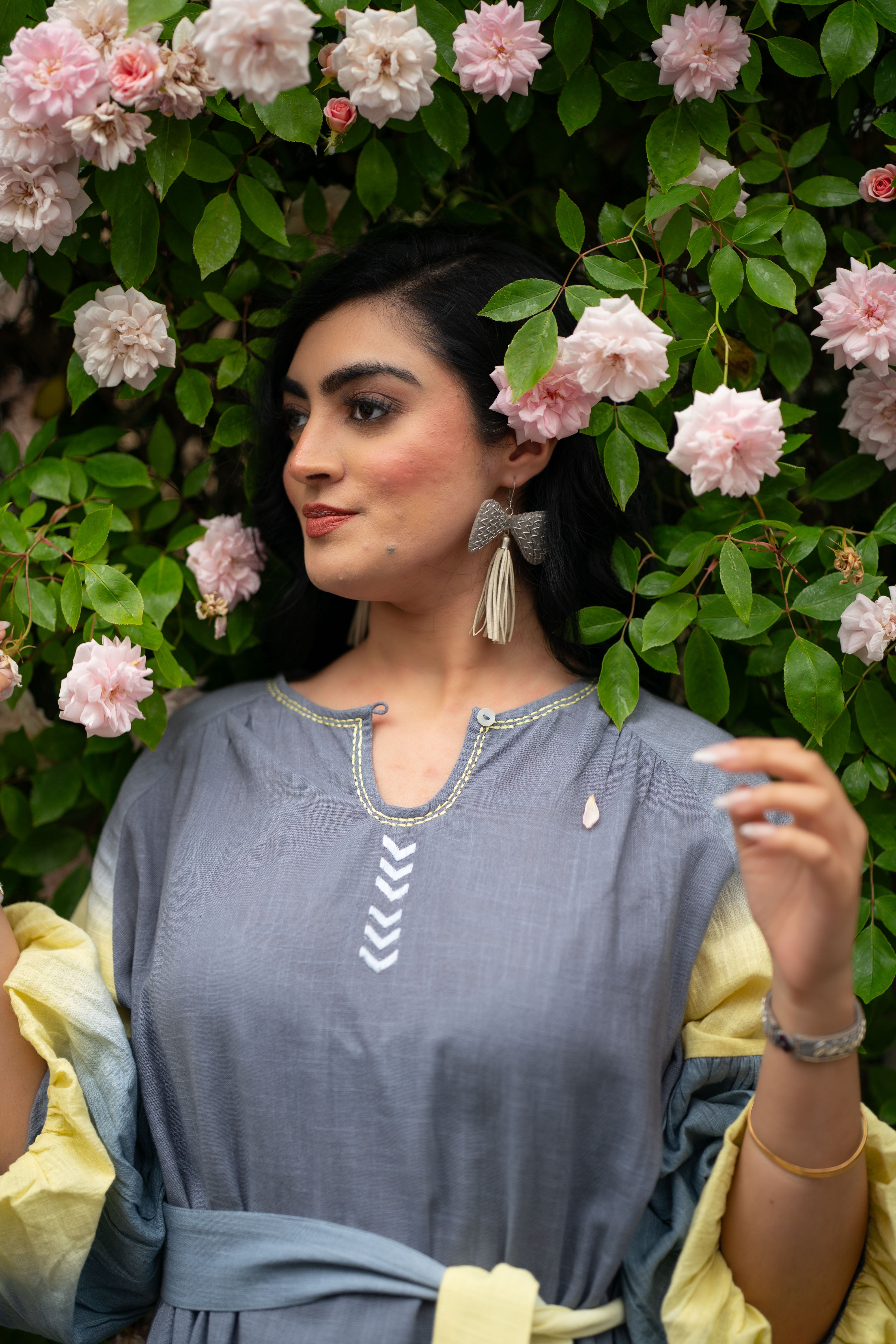 Chevy Bow 2 - Dull Silver And Cream Recycled Leather Earrings