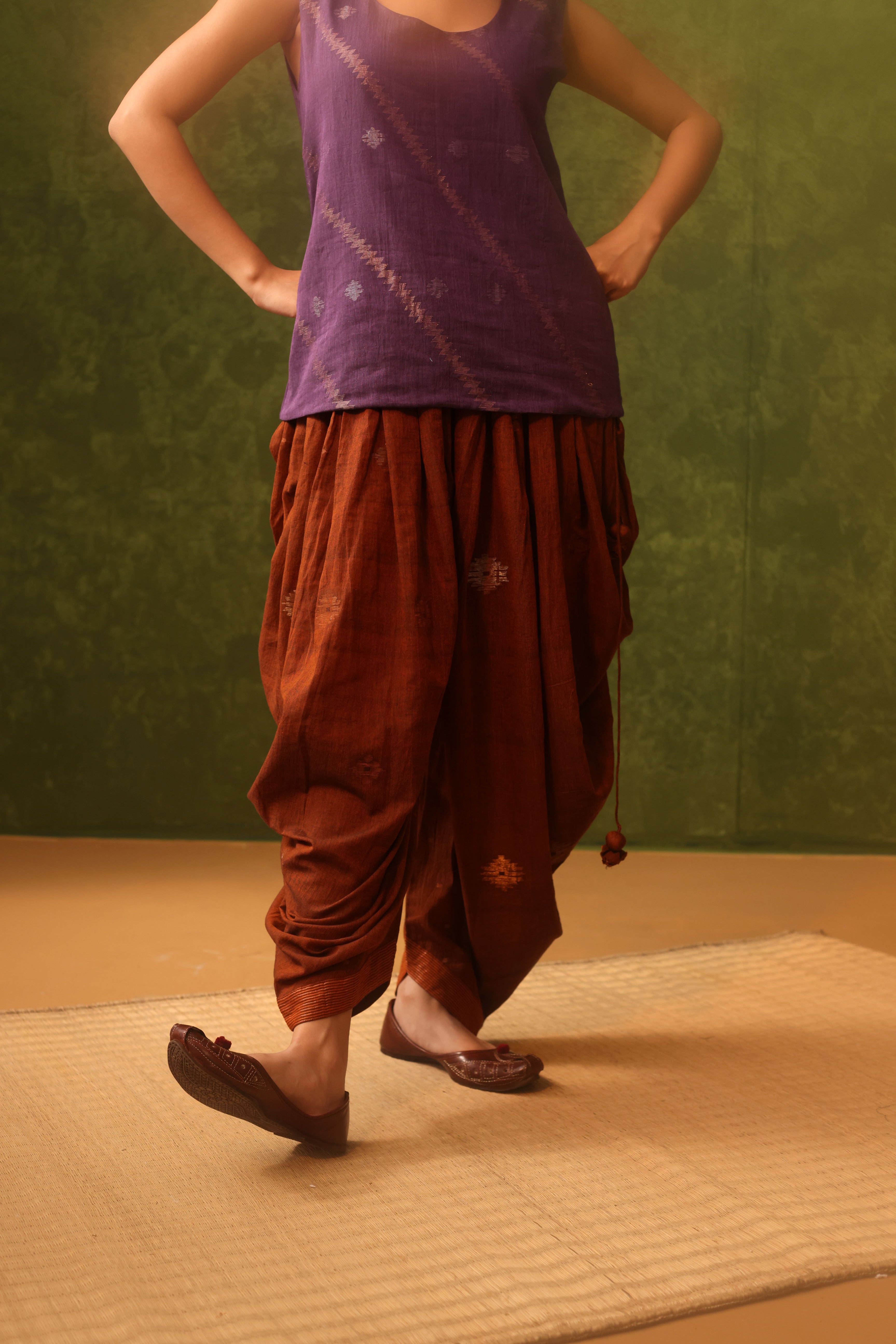 Kamini - Rust Orange Handwoven Cotton Dhoti Pants