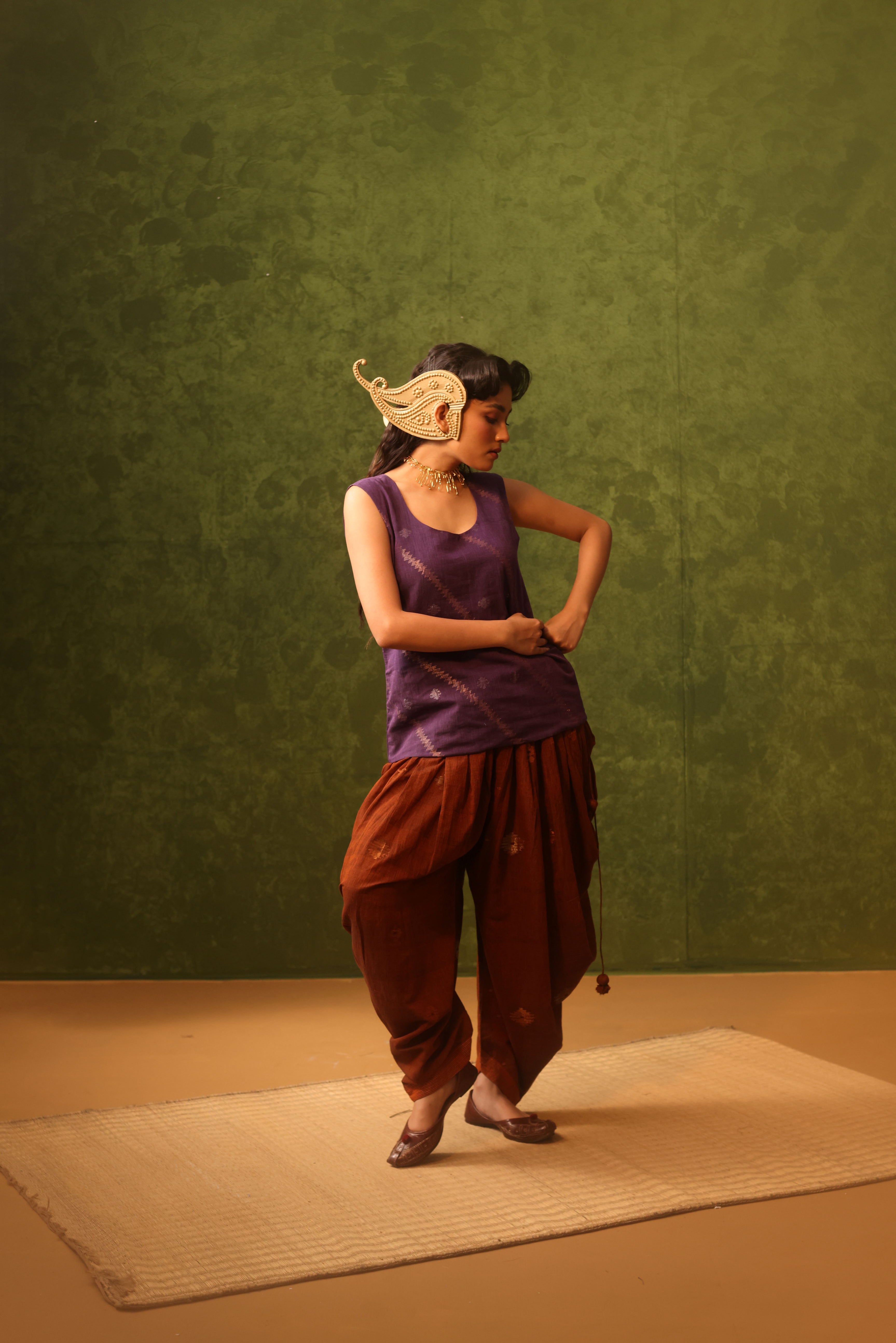 Kamini - Purple Handwoven Cotton Sleeveless Top