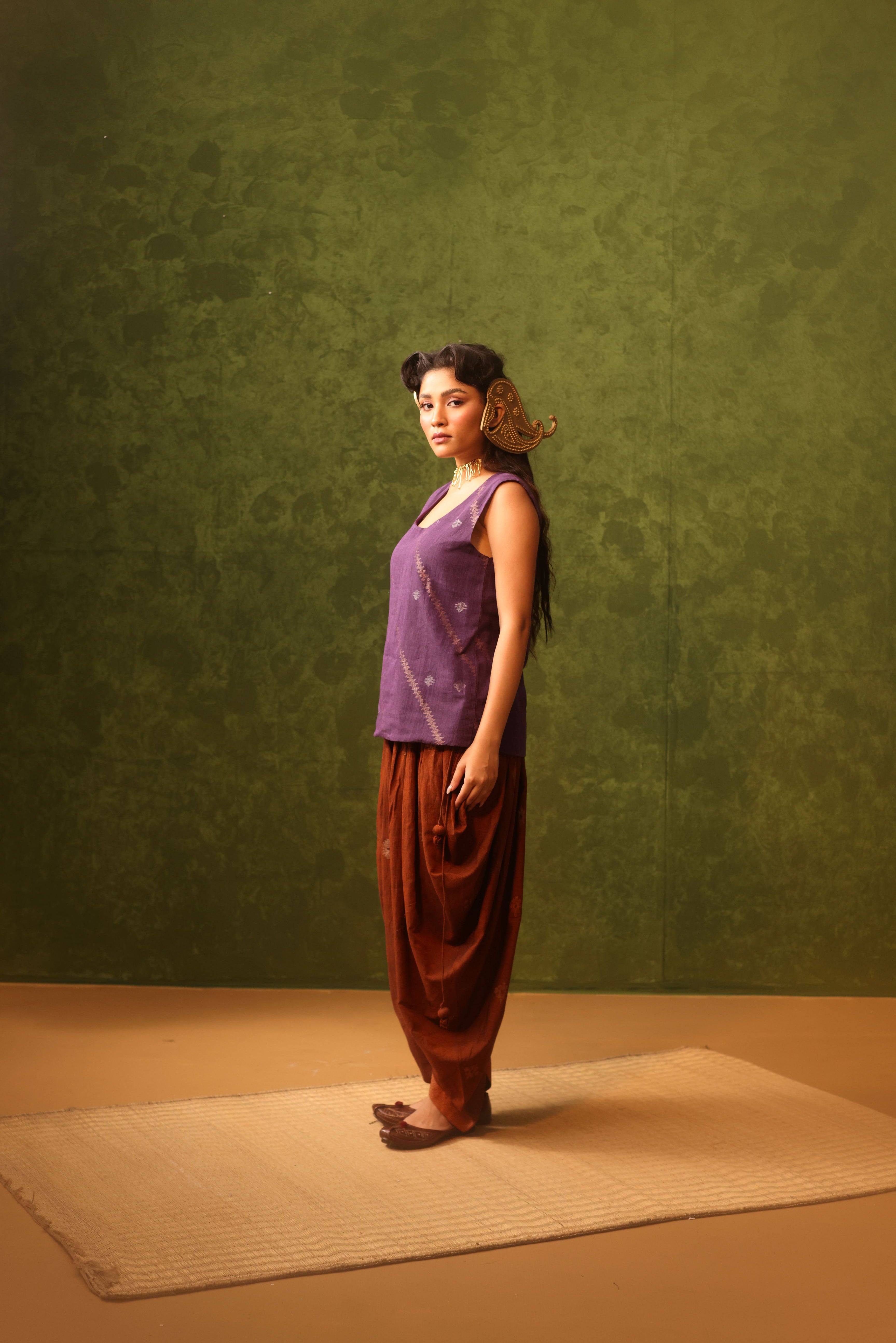 Kamini - Purple Handwoven Cotton Sleeveless Top