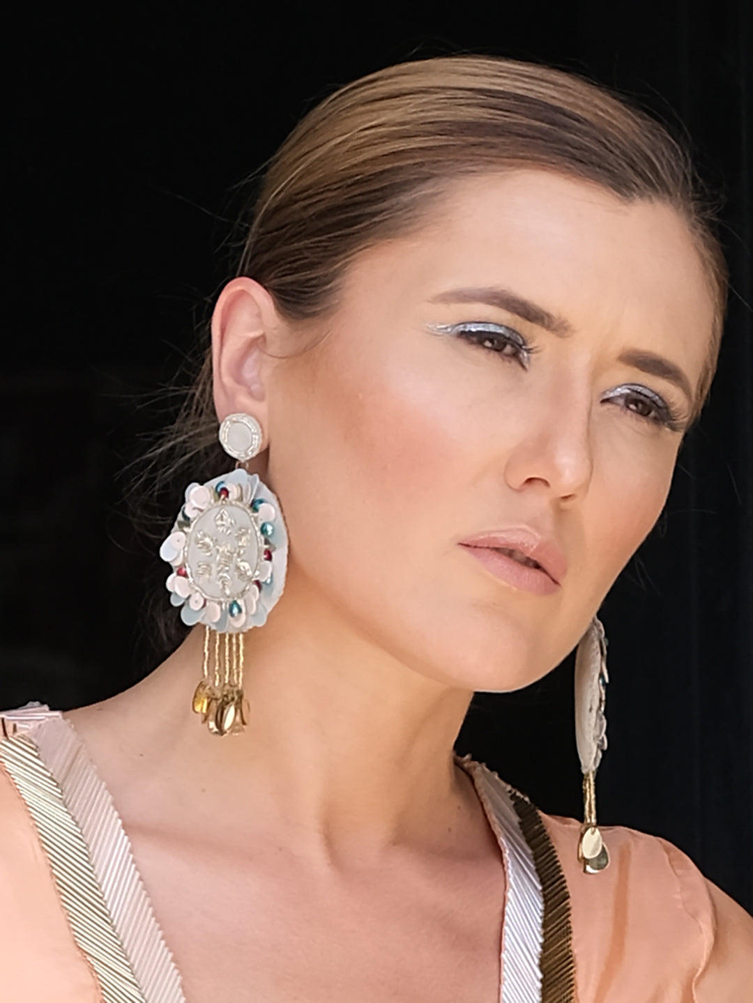 Chevy Circle 2 - Grey Recycled Leather Earring