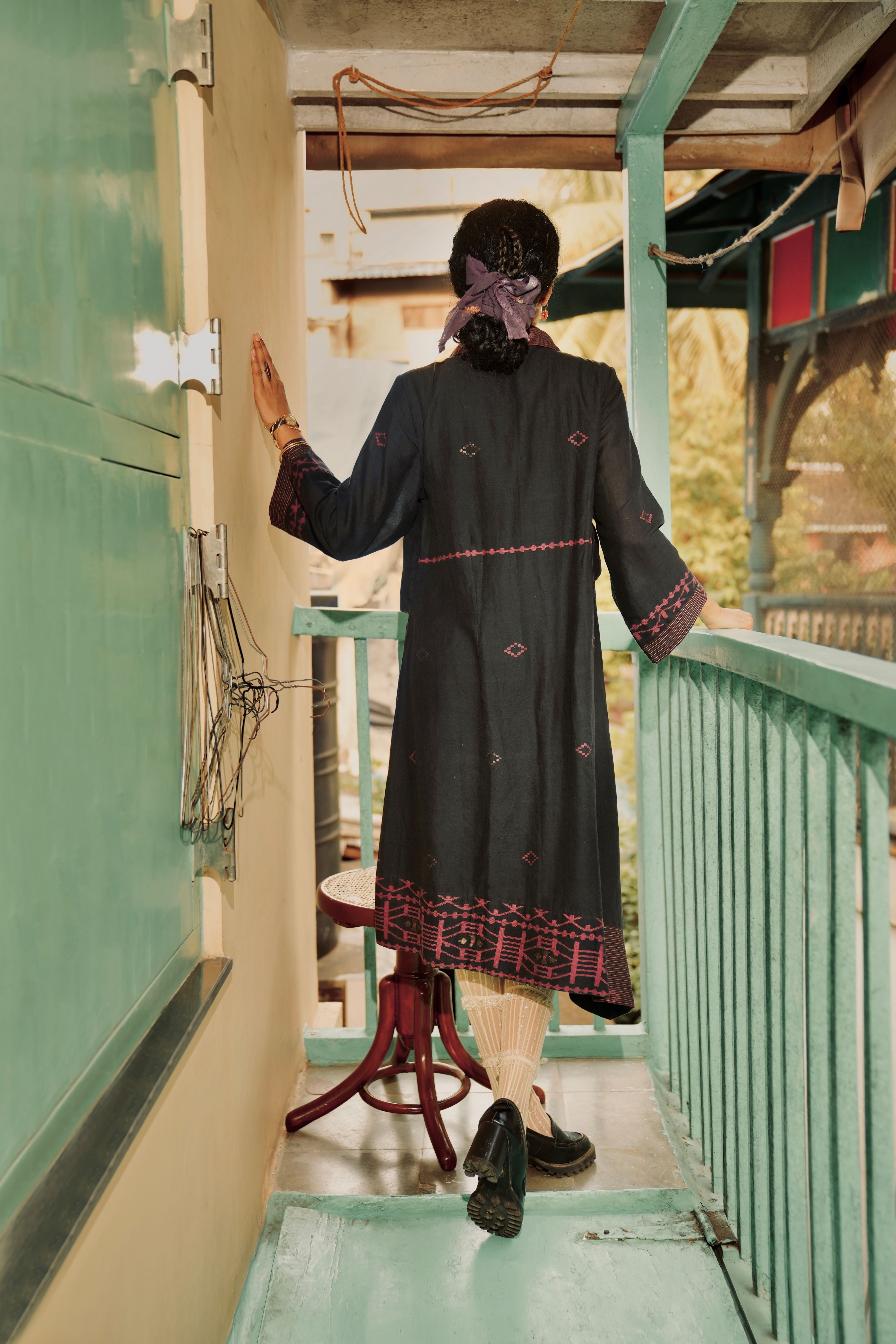 Bosonto - Black Handwoven Jamdani Asymmetrical Dress