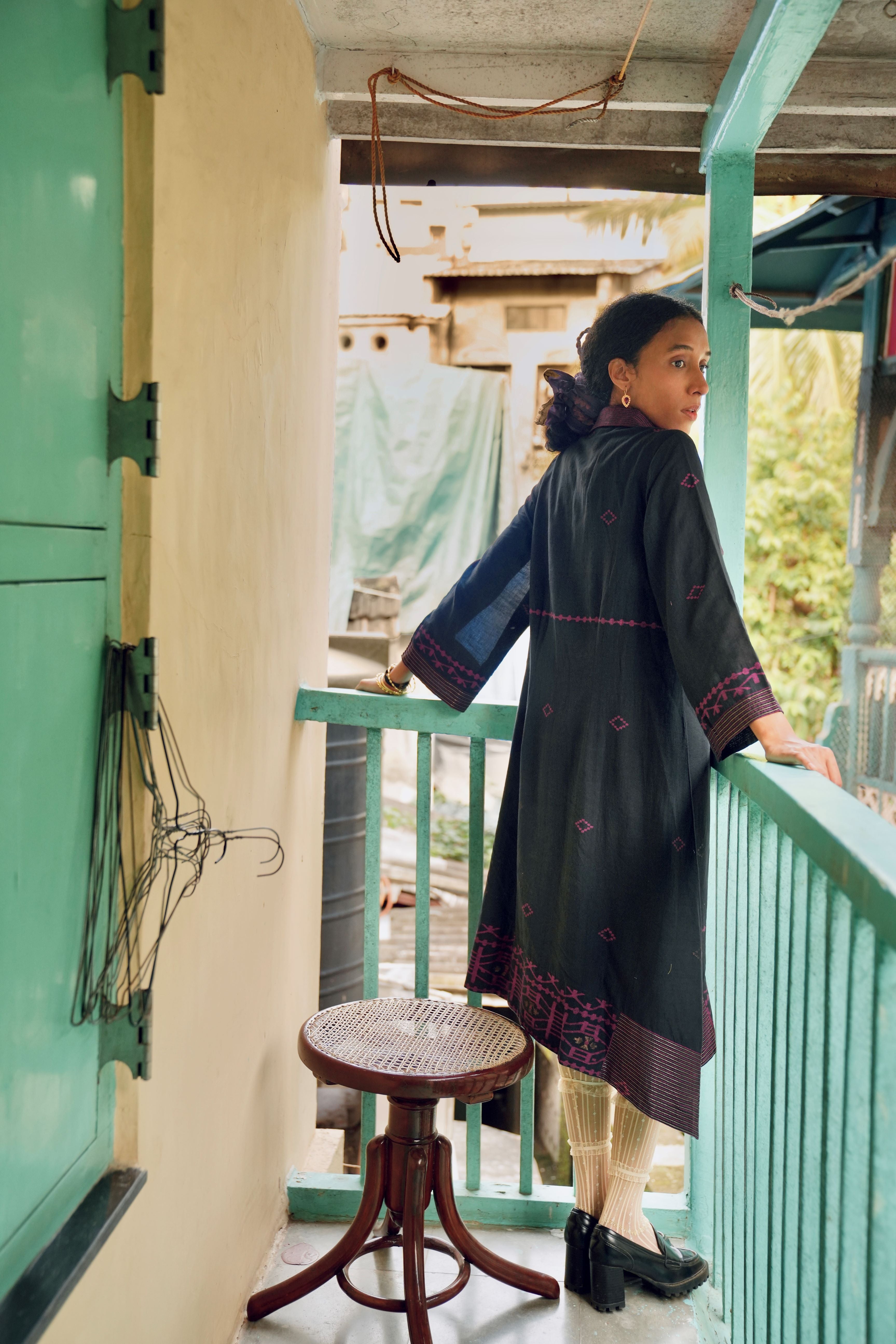 Bosonto - Black Handwoven Jamdani Asymmetrical Dress