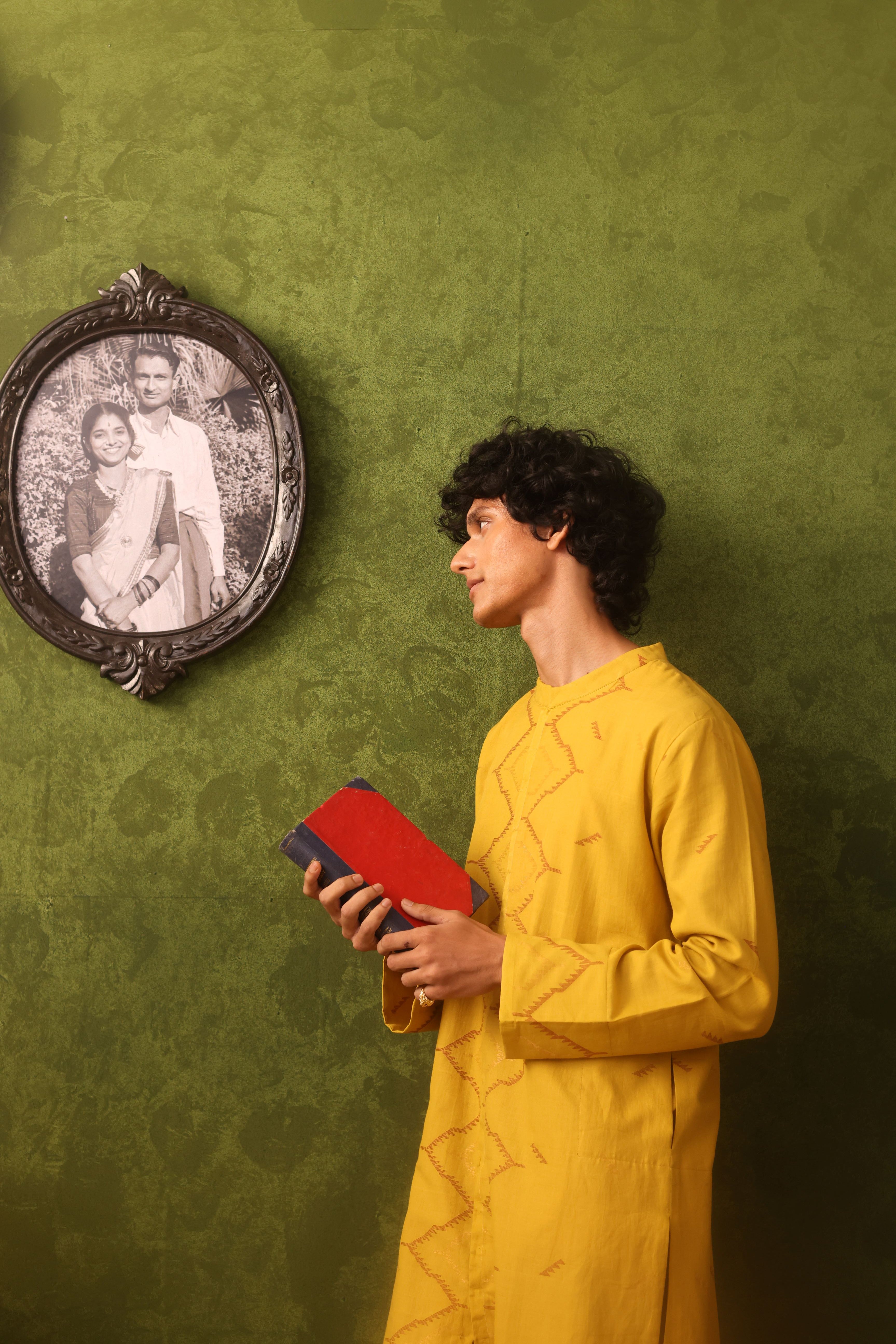 Seher - Mustard Yellow Handwoven Cotton Jamdani Kurta