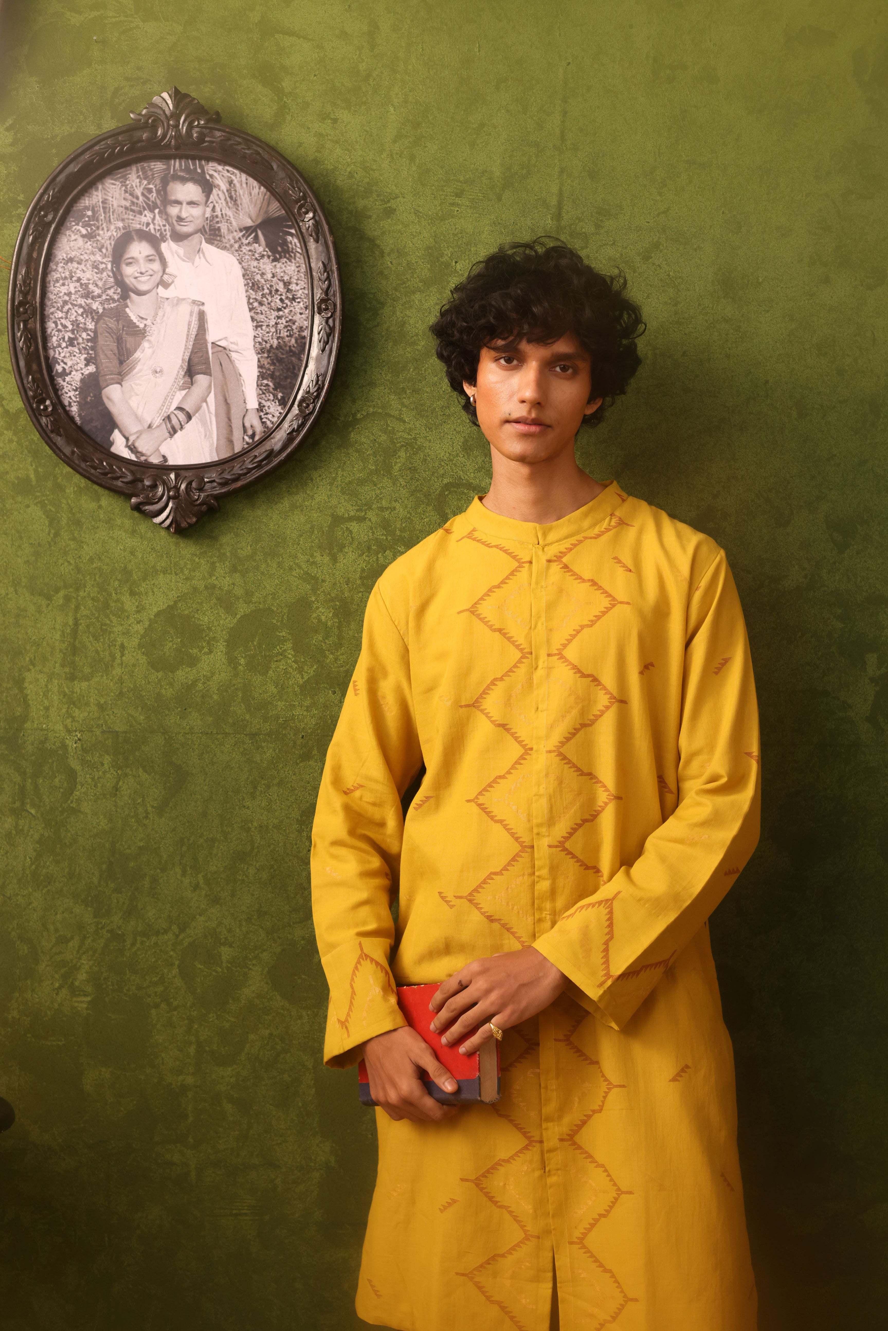 Seher - Mustard Yellow Handwoven Cotton Jamdani Kurta