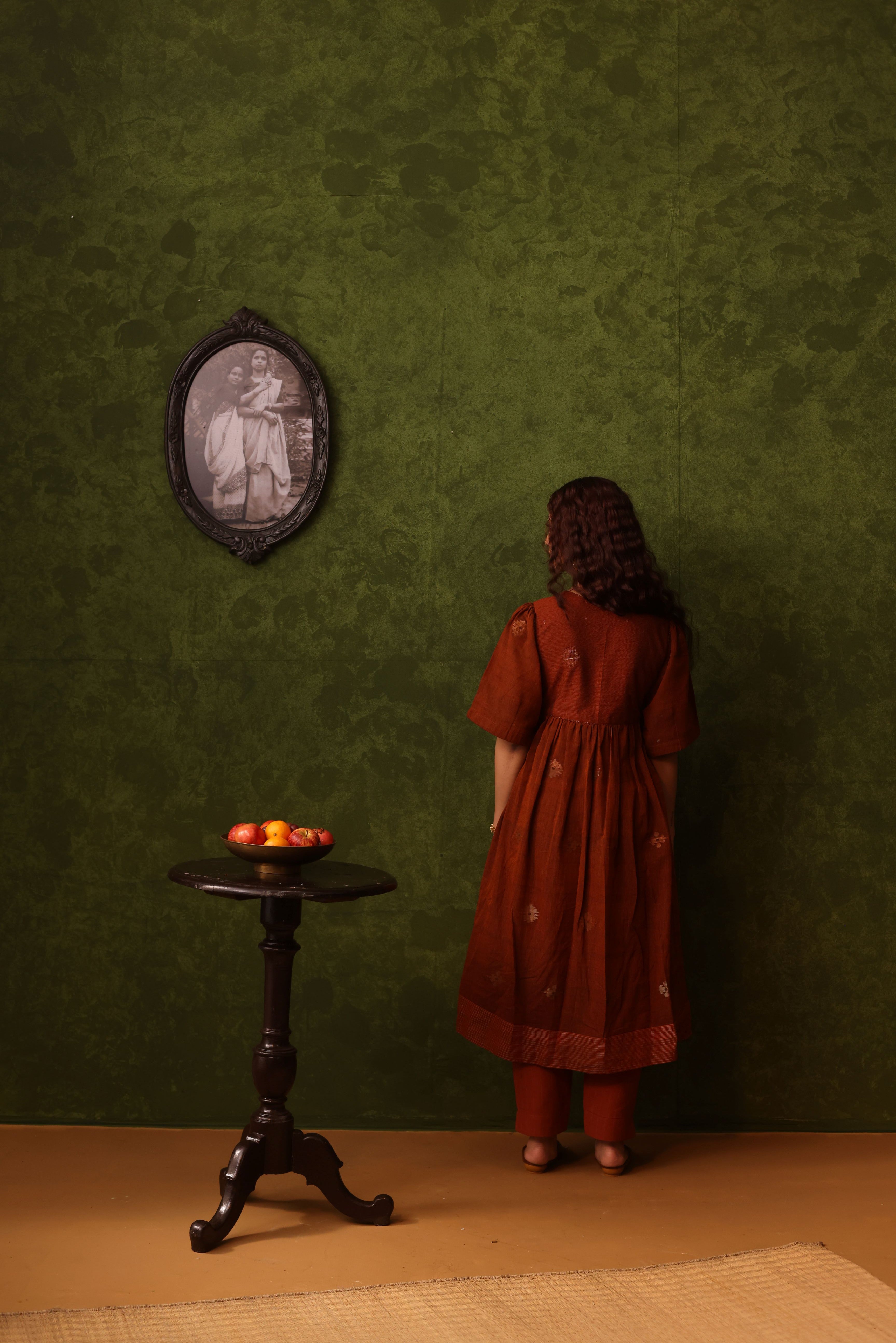 Amrita - Rust Orange Handwoven Cotton Striped Straight- Fit Pant