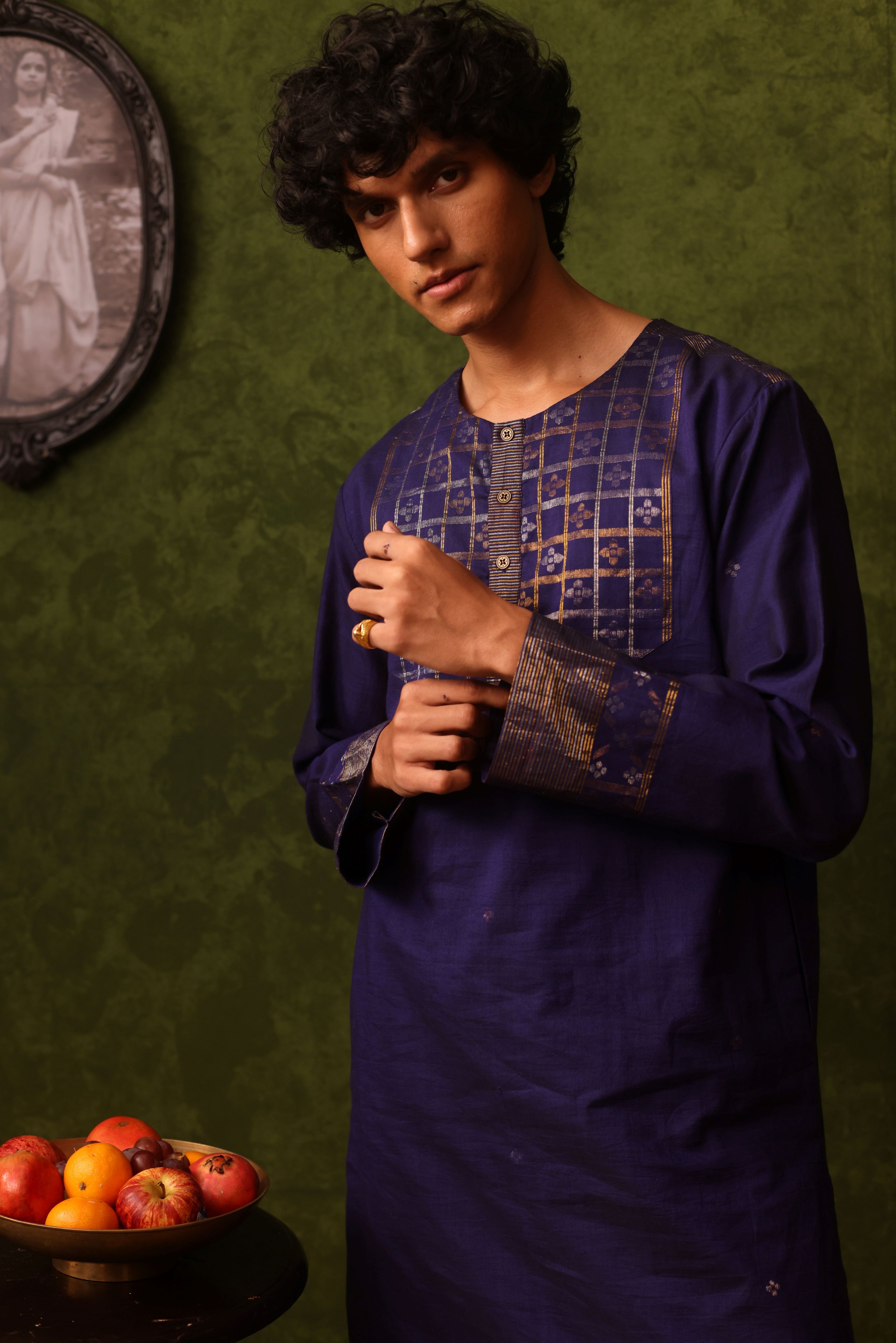 Zulfikar - Deep Luxe Indigo Handwoven Cotton Jamdani Kurta