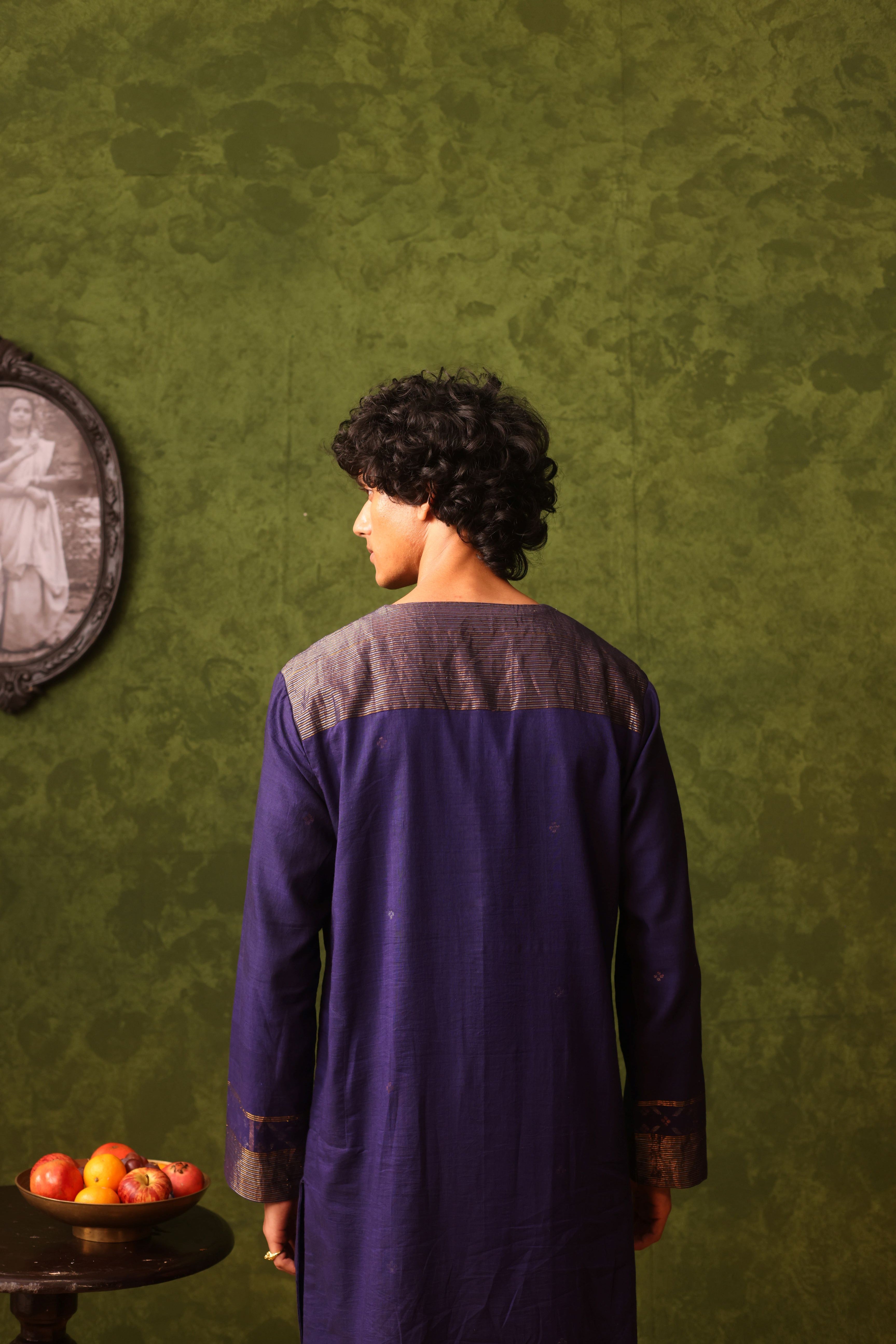 Zulfikar - Deep Luxe Indigo Handwoven Cotton Jamdani Kurta