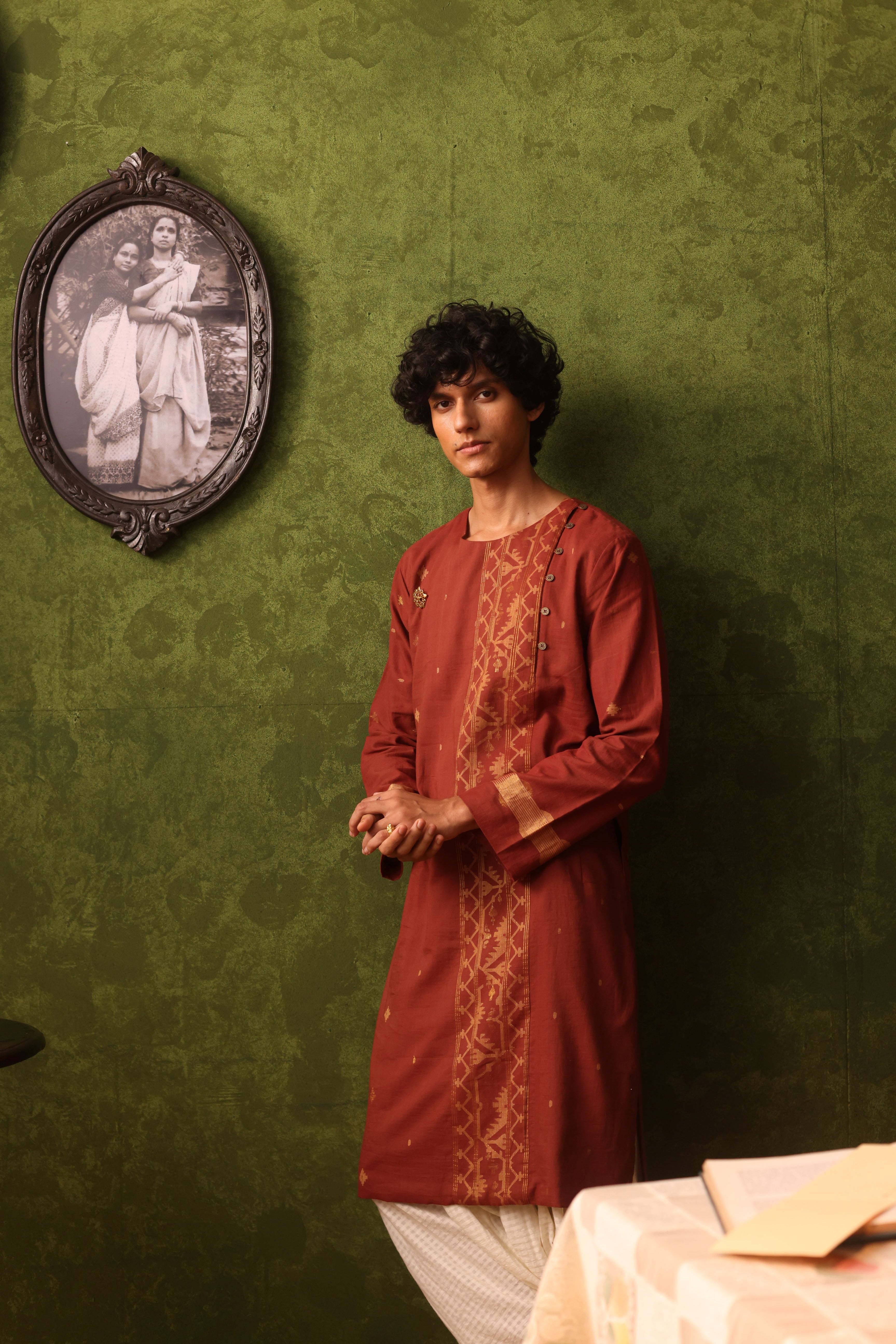 Tabir - Rust Orange Jamdani Men's Kurta