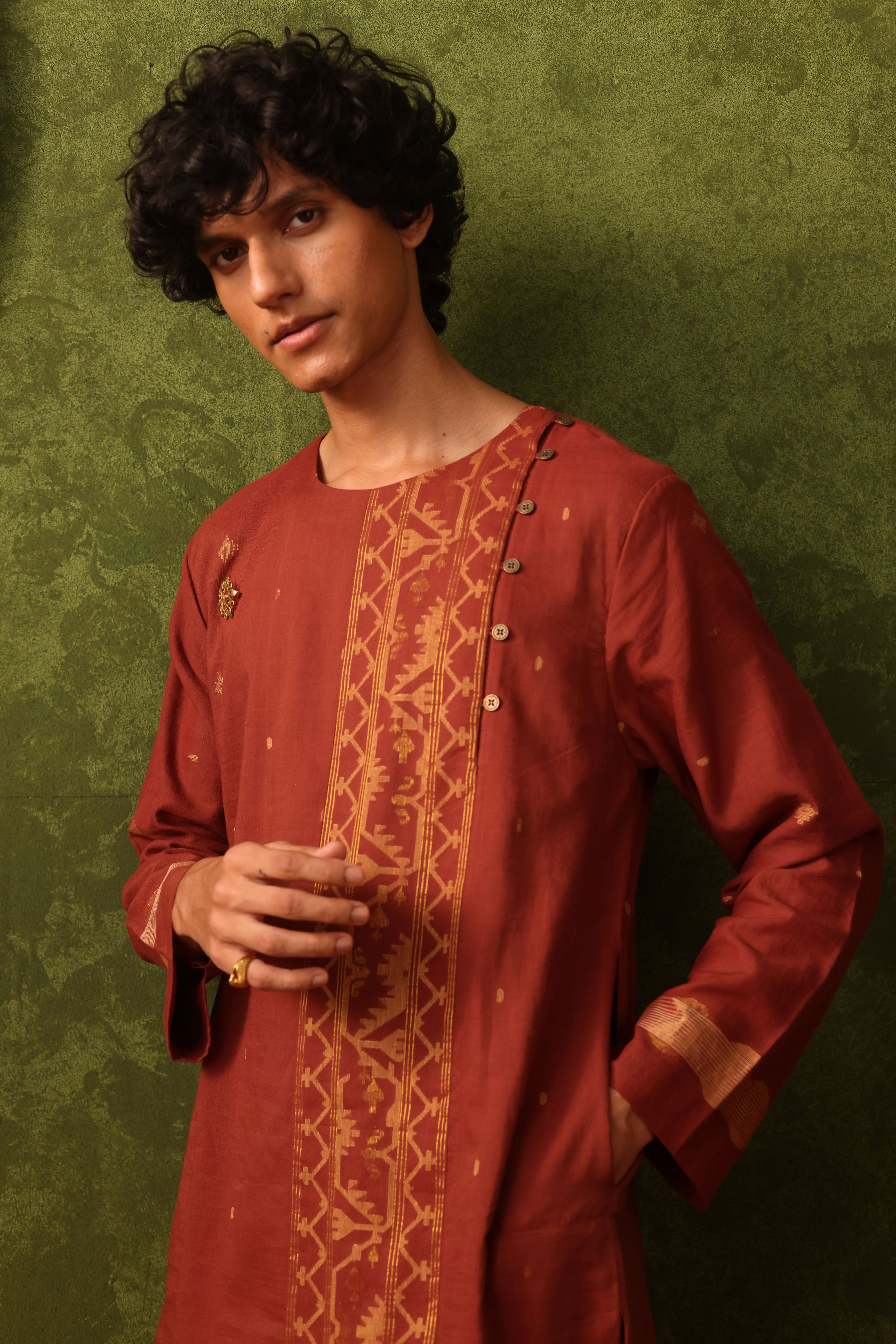 Tabir - Rust Orange Jamdani Men's Kurta