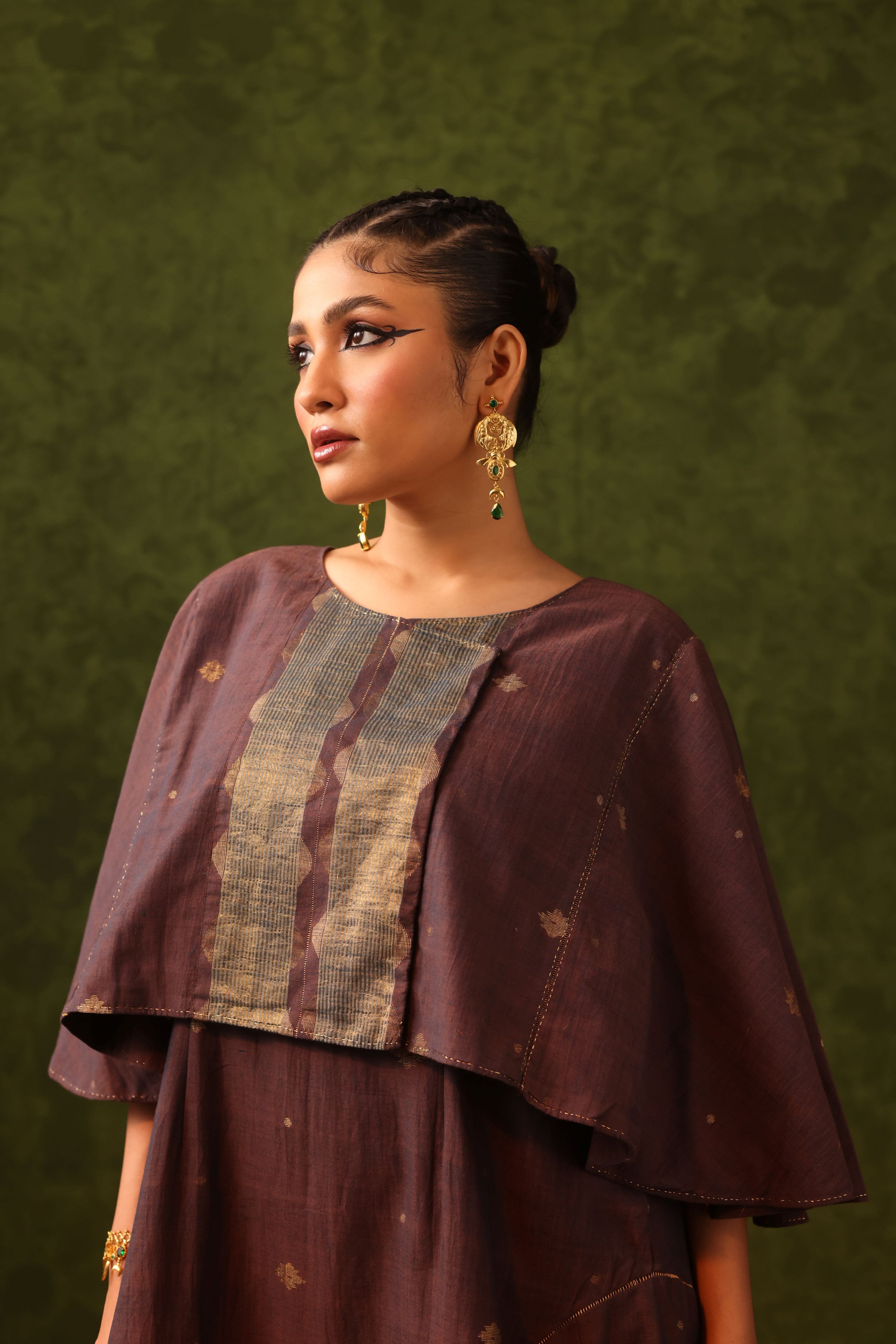 Falak - Dual Shades Of Blue And Purple Handwoven Cotton Jamdani Indo-Western Dress