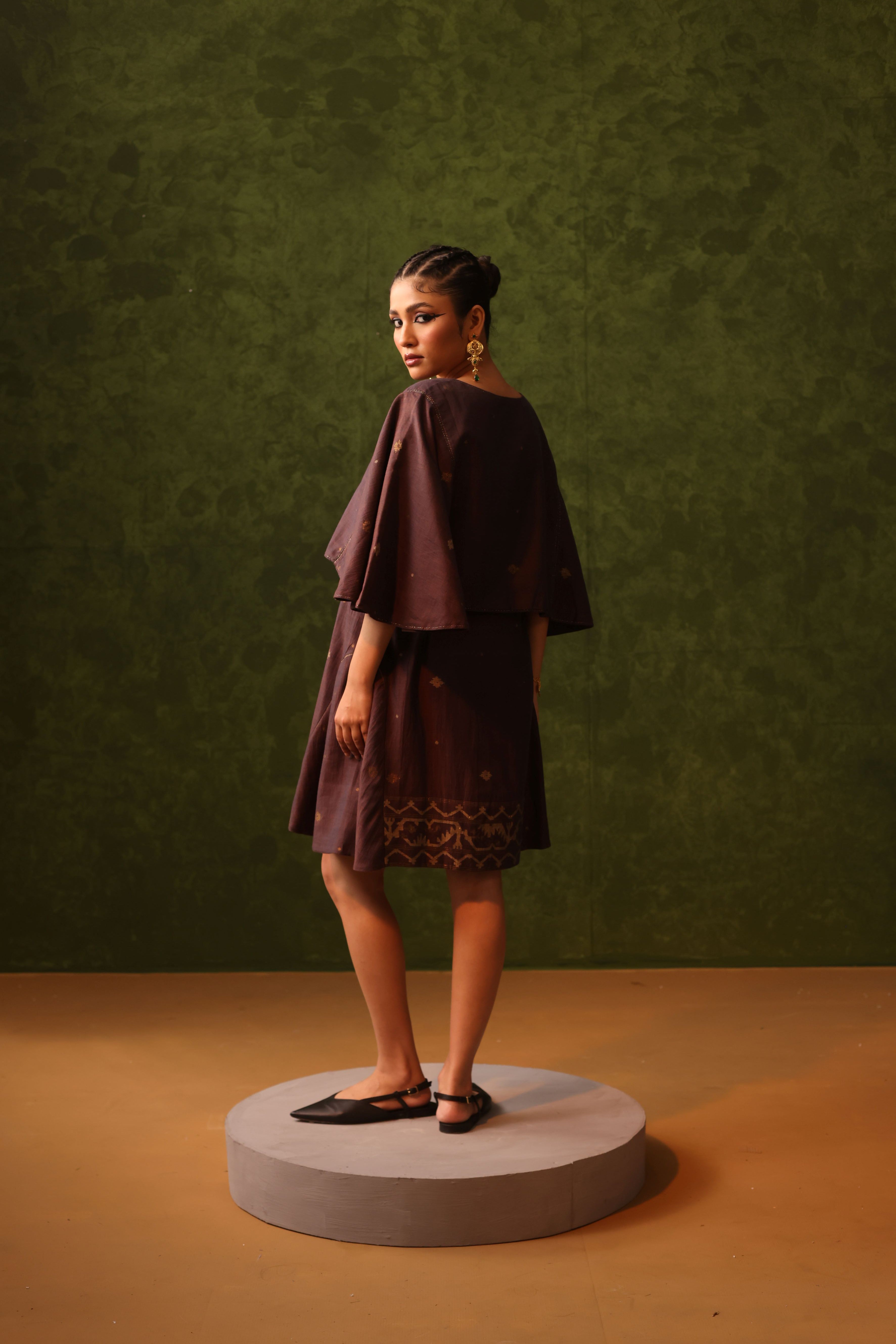 Falak - Dual Shades Of Blue And Purple Handwoven Cotton Jamdani Indo-Western Dress