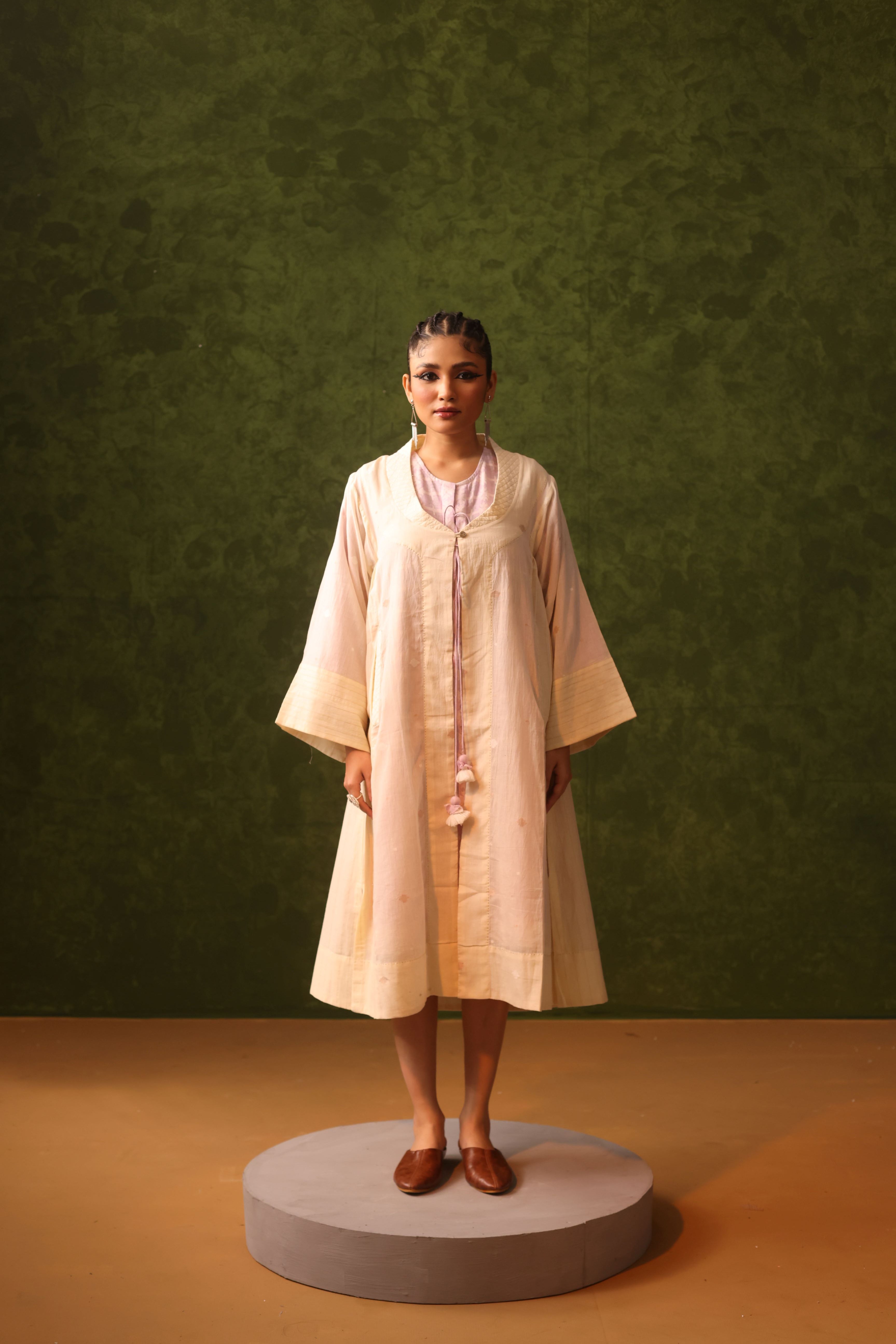 Aafreen - Blush Pink Handwoven Cotton Jamdani Overlay Choga