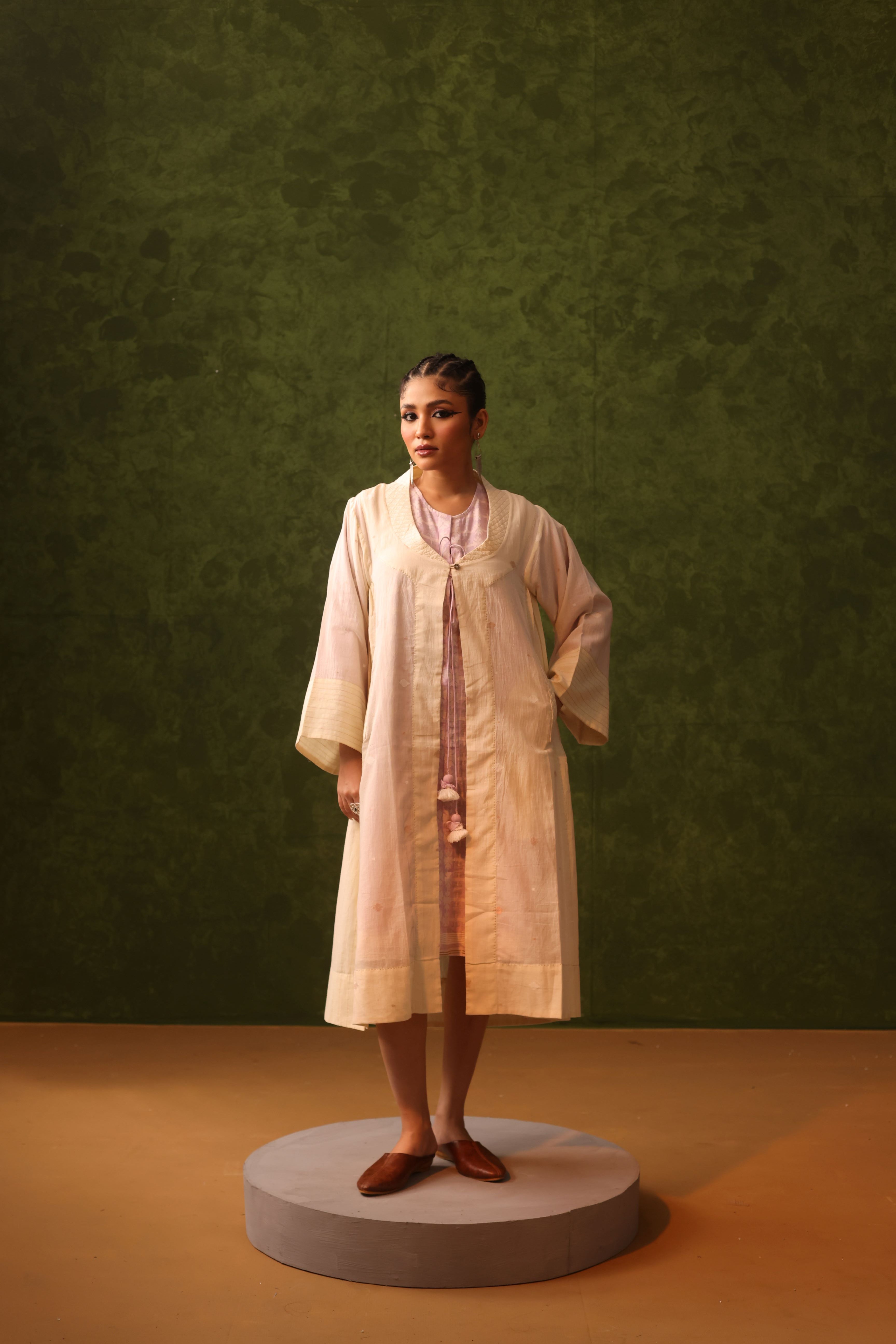 Aafreen - Blush Pink Handwoven Cotton Jamdani Overlay Choga