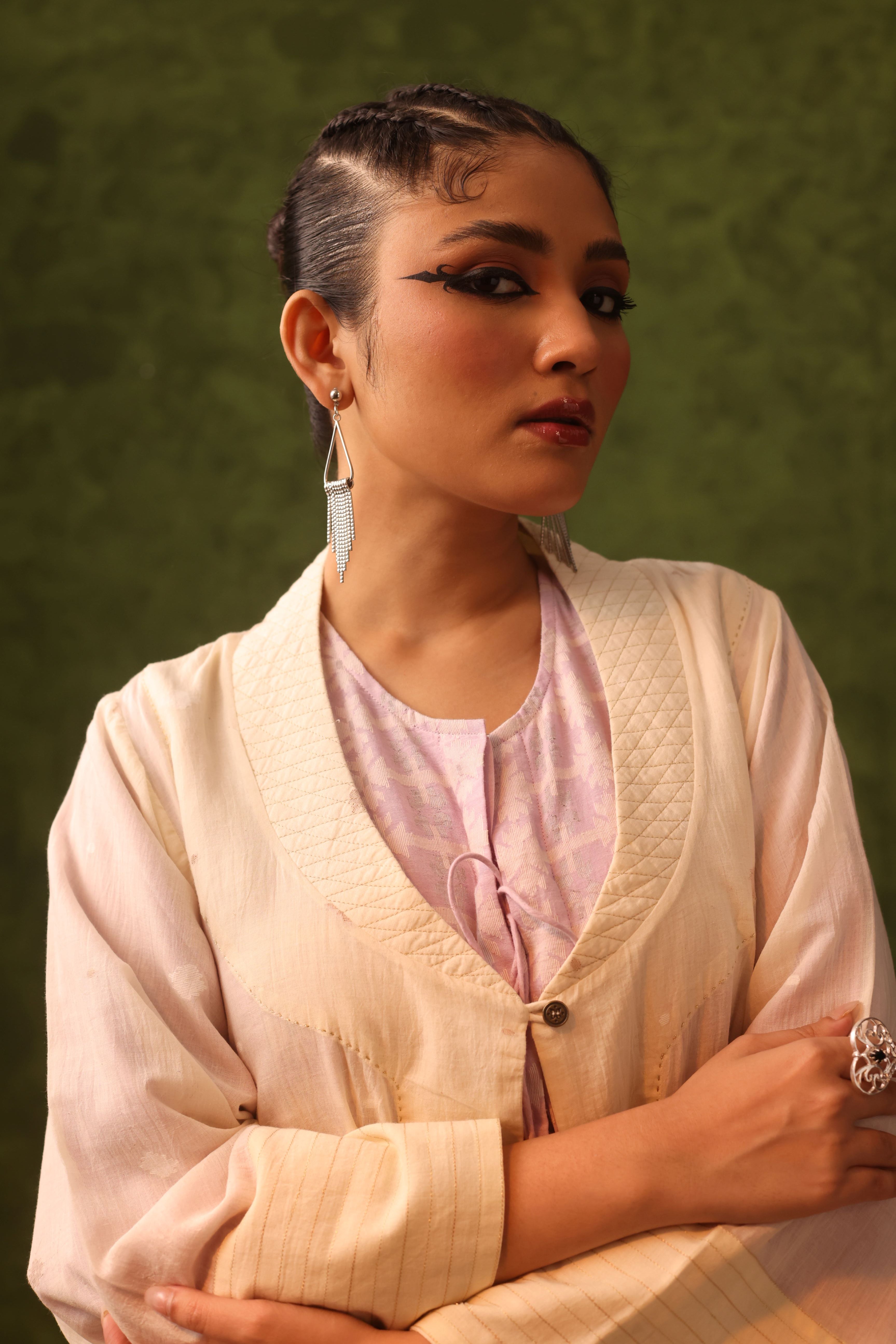 Aafreen - Blush Pink Handwoven Cotton Jamdani Overlay Choga