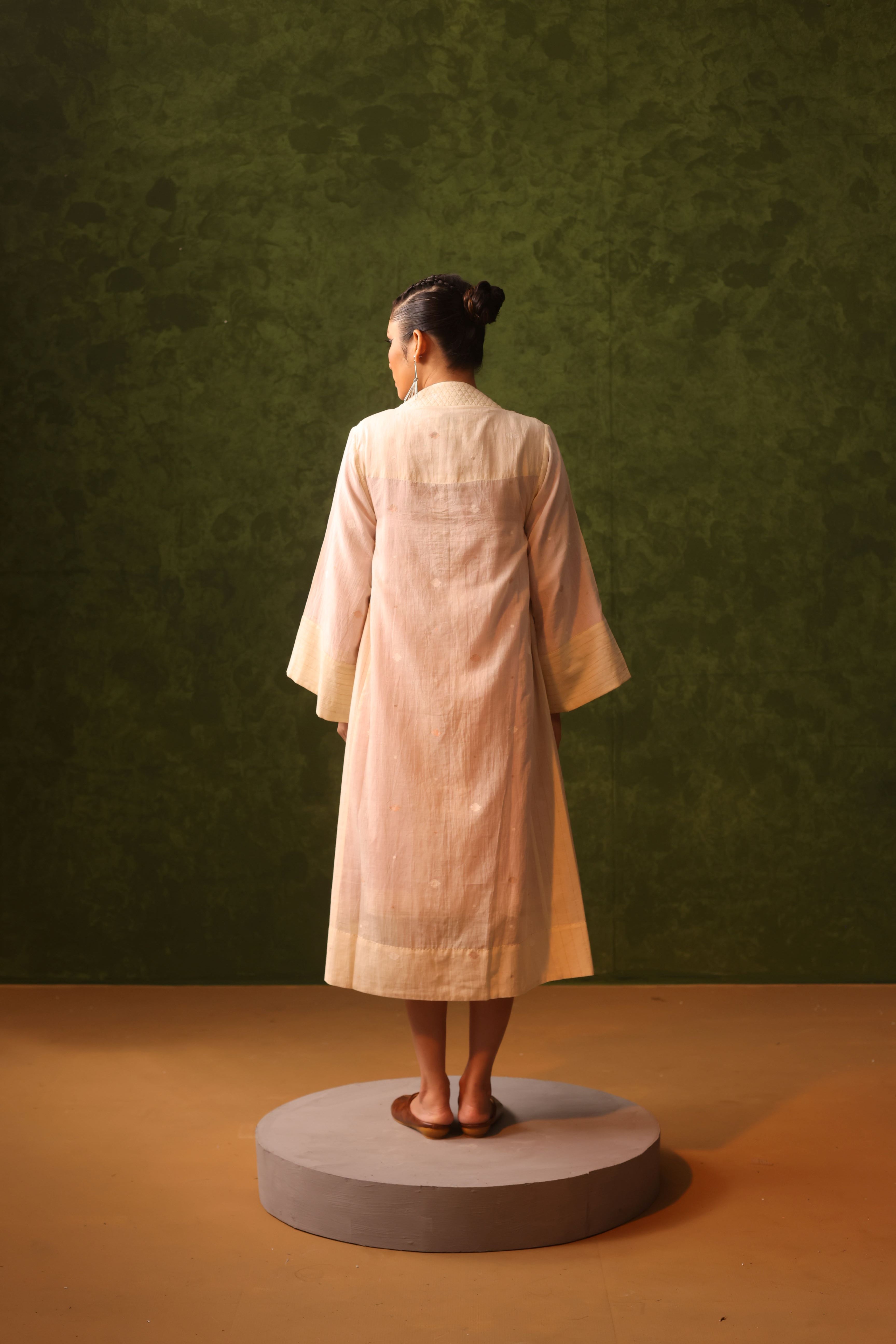 Aafreen - Blush Pink Handwoven Cotton Jamdani Overlay Choga