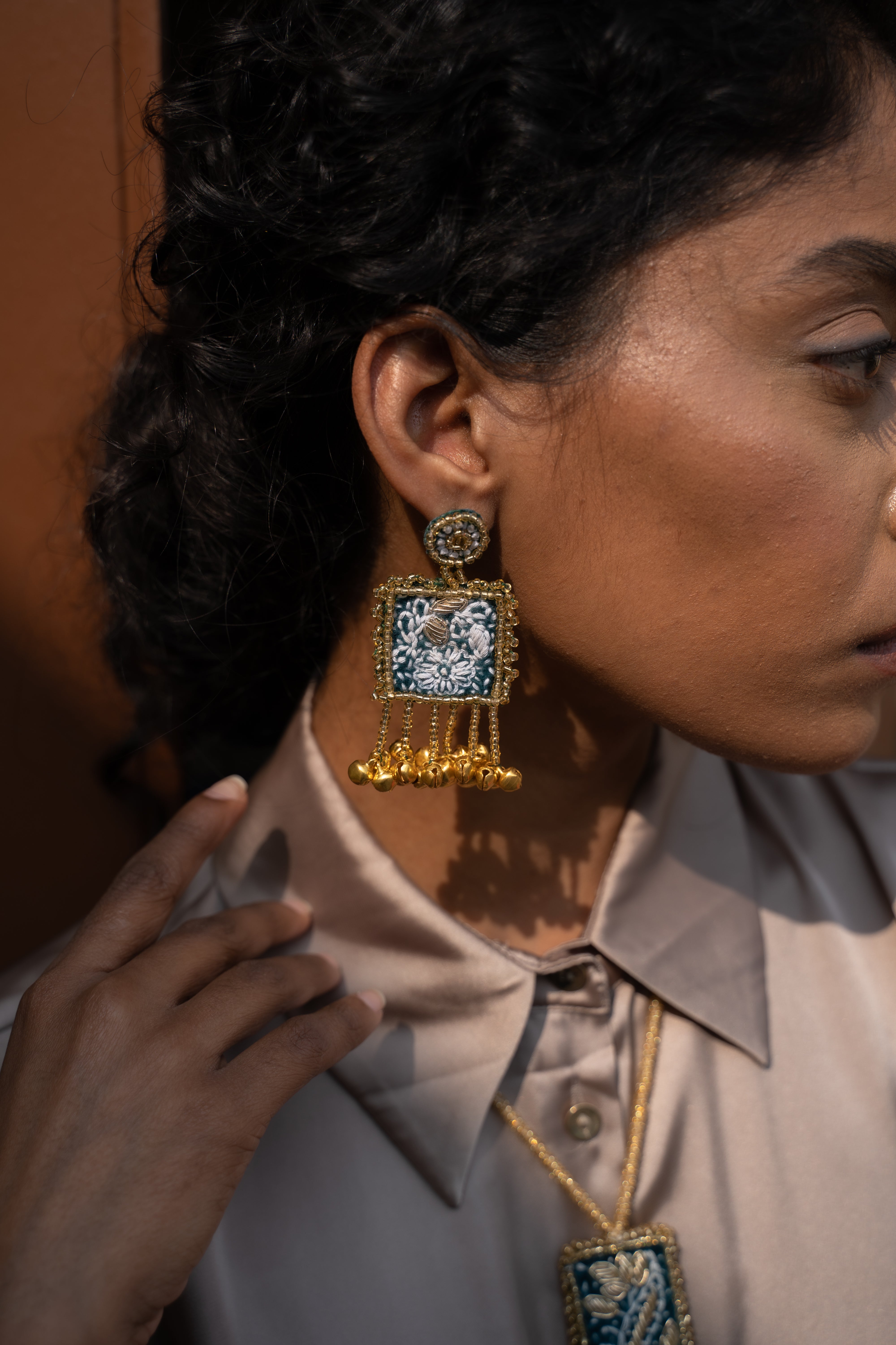 Teal Handcrafted Dangling Style Earring
