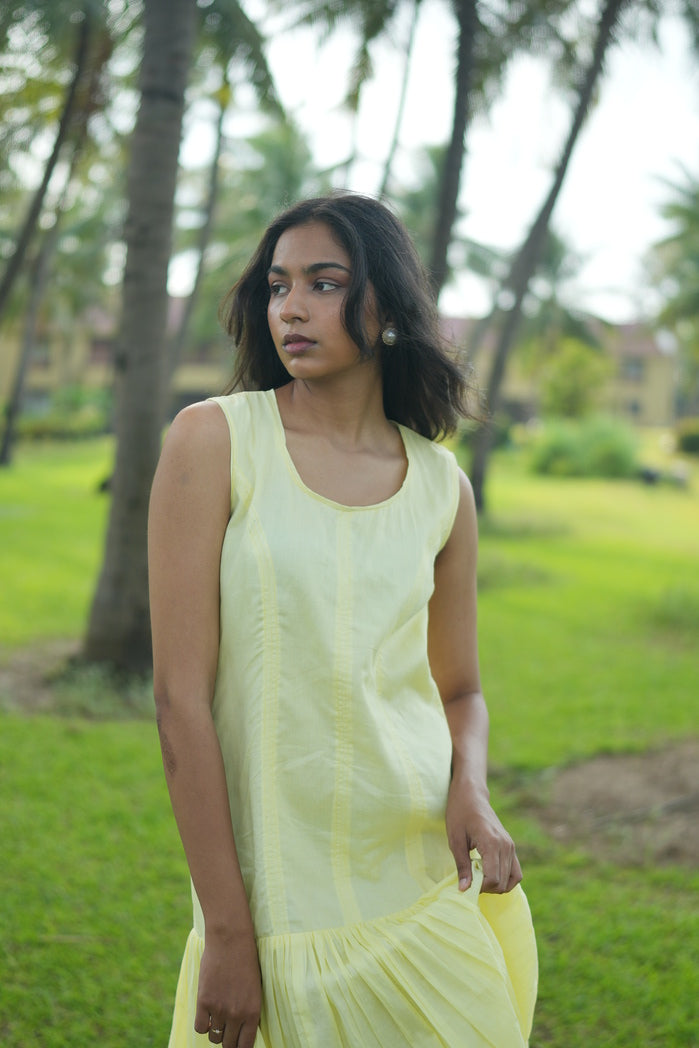 Butter Yellow Cotton Aveiro Drop Waist Dress