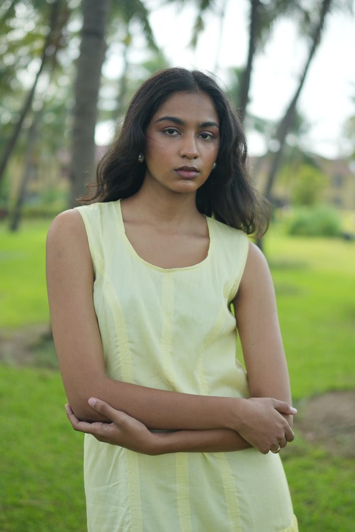 Butter Yellow Cotton Aveiro Drop Waist Dress