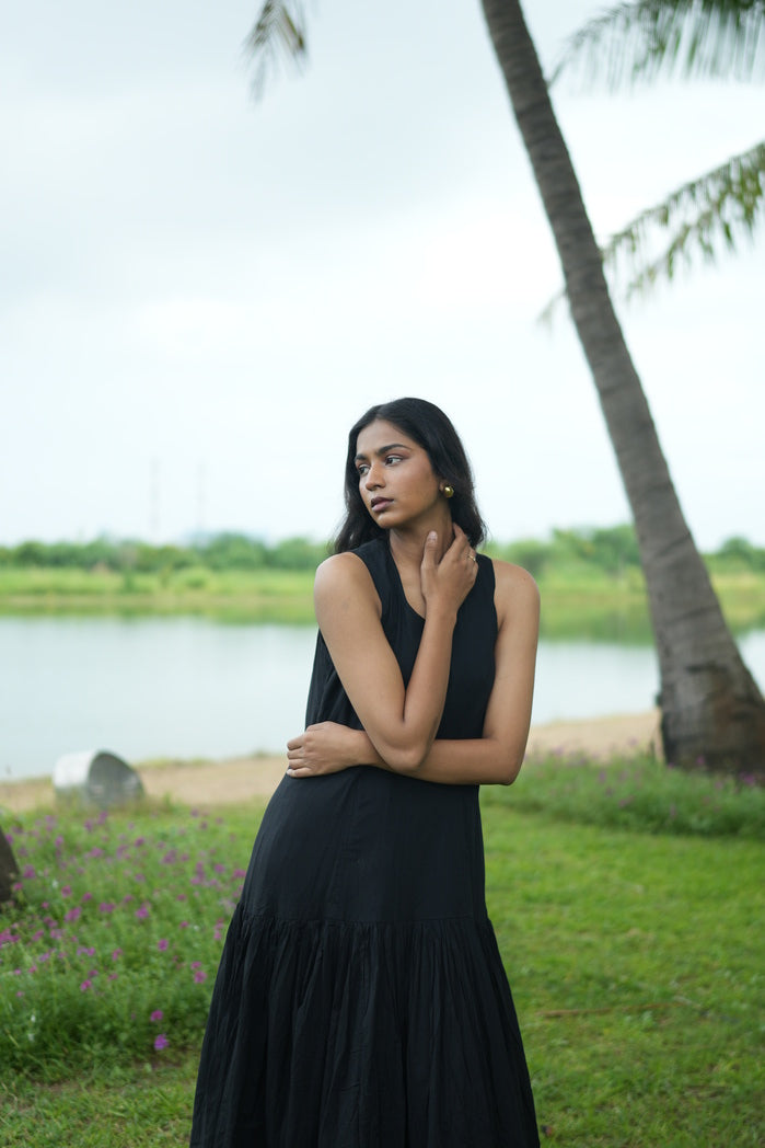 Black Cotton Sintra Drop Waist Dress