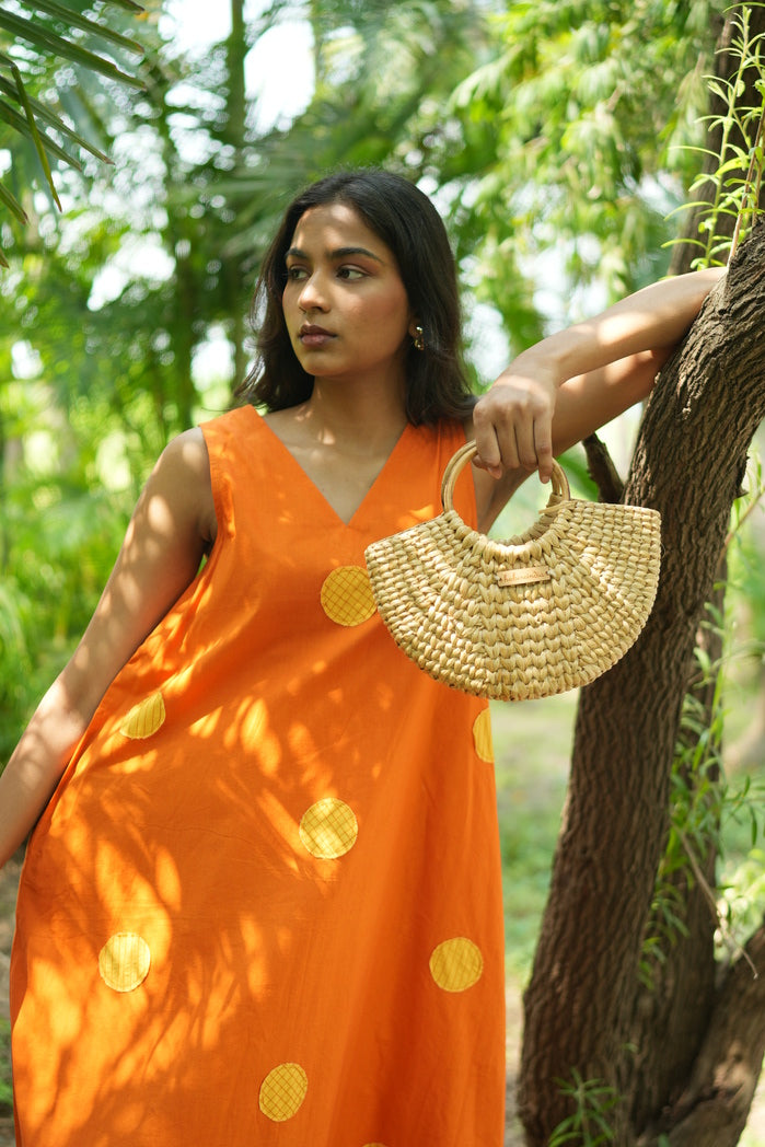Modena - Orange Cotton Poplin Flowy Dress