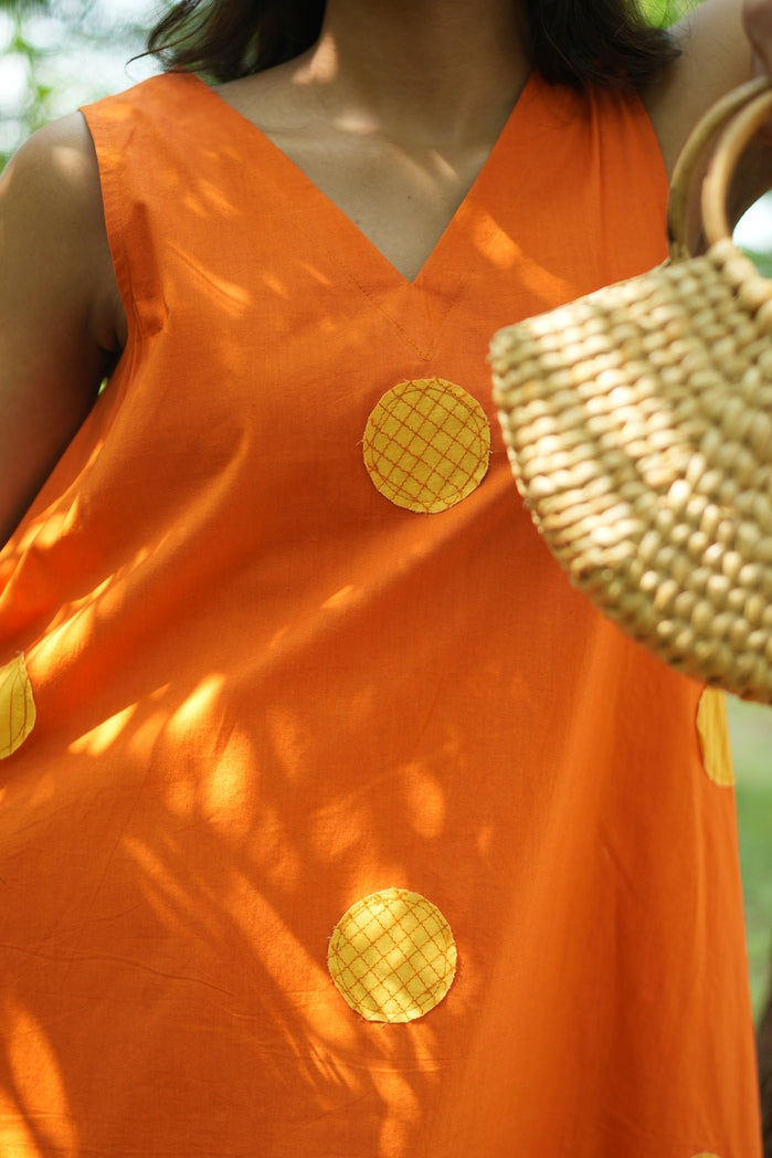 Modena - Orange Cotton Poplin Flowy Dress