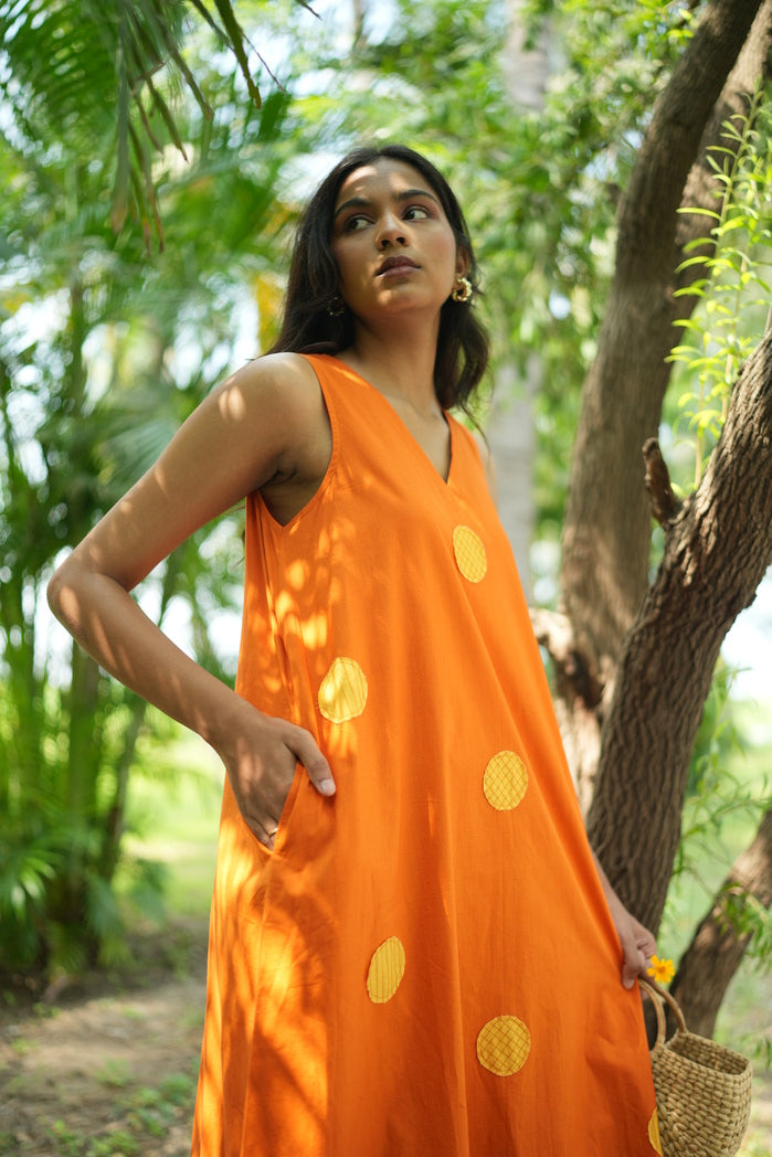 Modena - Orange Cotton Poplin Flowy Dress